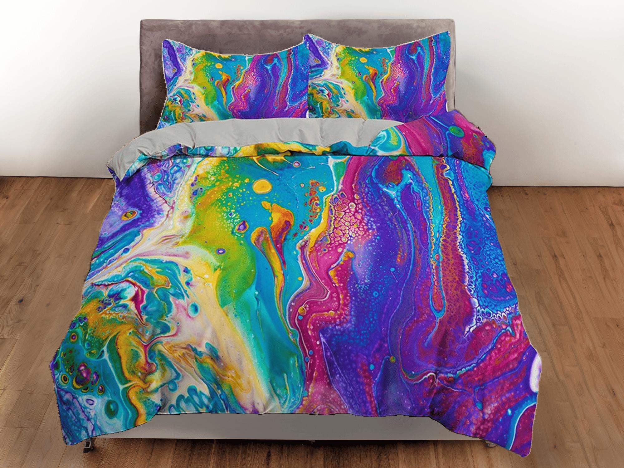 daintyduvet Contemporary bedroom set colorful painted aesthetic duvet cover, alcohol ink abstract art room decor boho chic bedding set full king queen