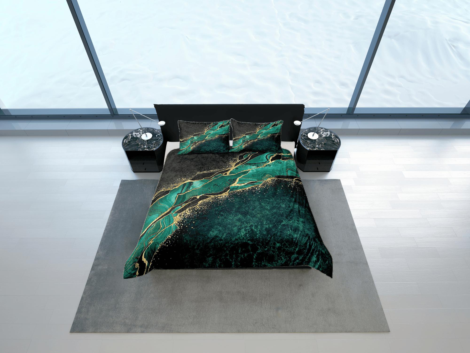 daintyduvet Contemporary bedroom set green aesthetic duvet cover, luxury duvet gold marble abstract art room decor boho chic bedding set full king queen