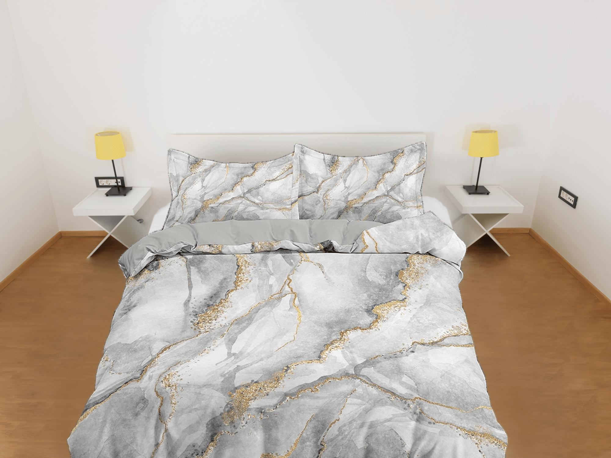 daintyduvet Contemporary bedroom set grey aesthetic duvet cover, luxury duvet gold marble abstract art room decor boho chic bedding set full king queen
