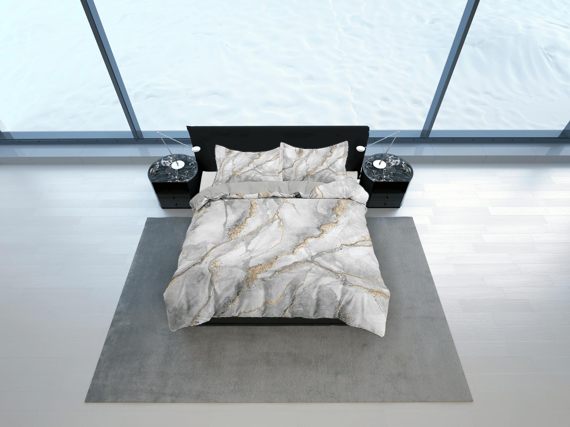 daintyduvet Contemporary bedroom set grey aesthetic duvet cover, luxury duvet gold marble abstract art room decor boho chic bedding set full king queen