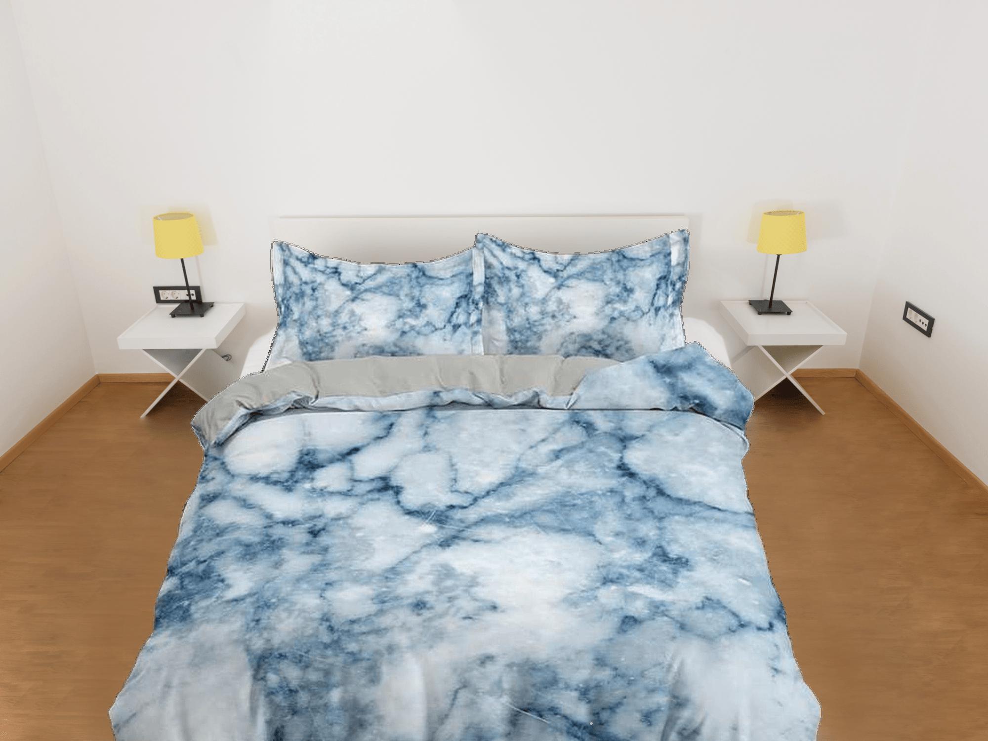 daintyduvet Contemporary bedroom set sky blue aesthetic duvet cover, marble abstract art room decor boho chic bedding set full king queen