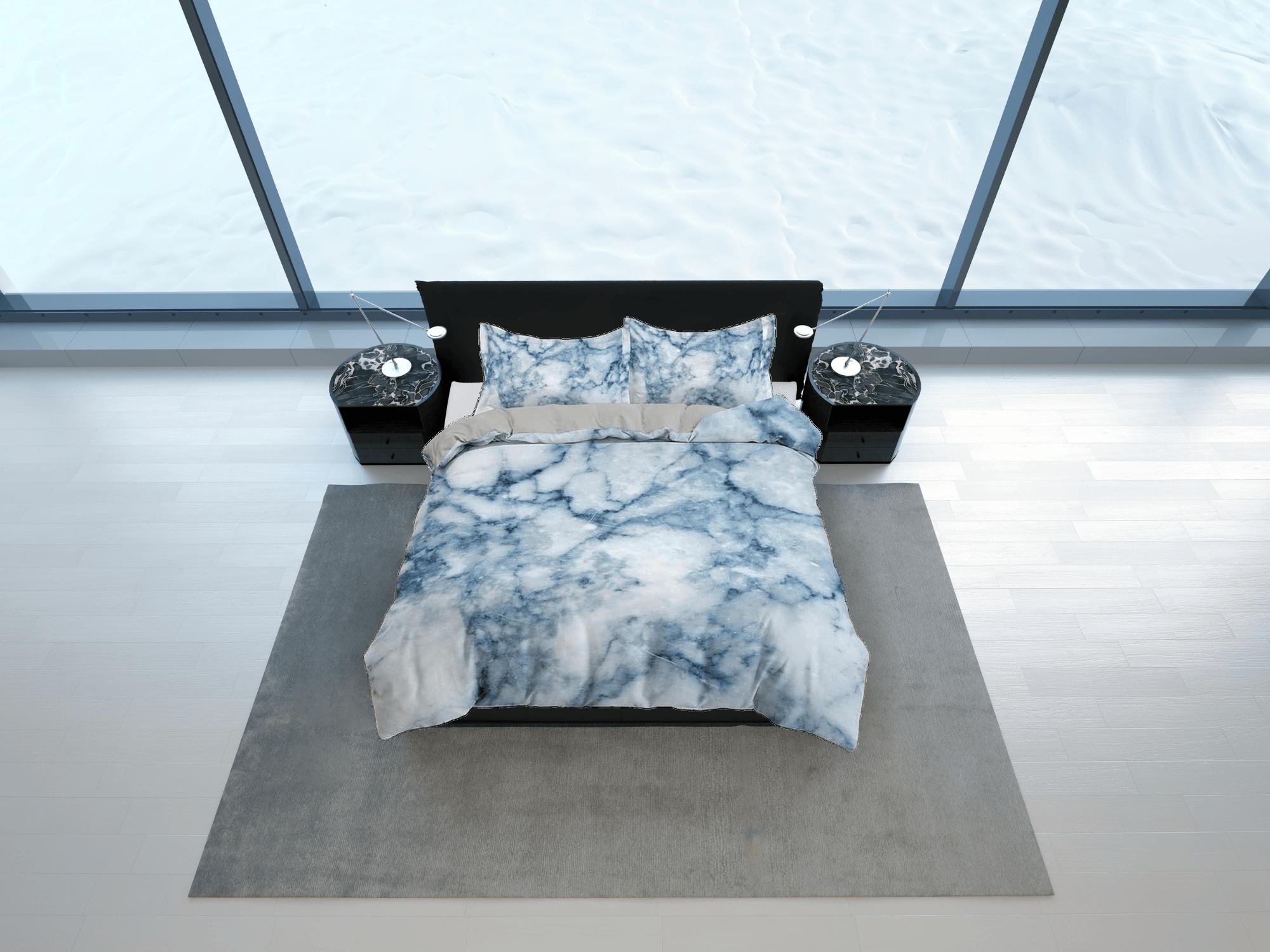 daintyduvet Contemporary bedroom set sky blue aesthetic duvet cover, marble abstract art room decor boho chic bedding set full king queen