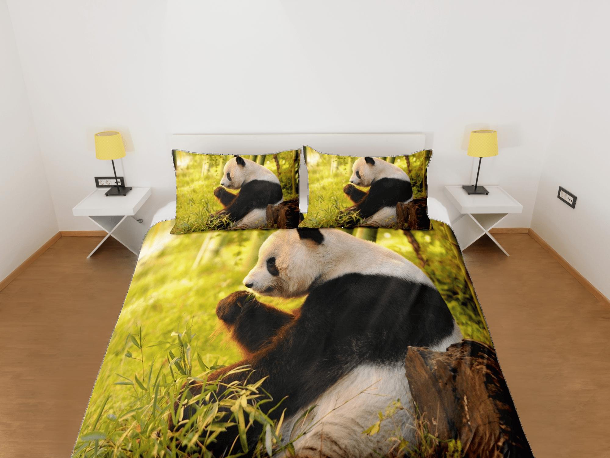 daintyduvet Cool panda duvet cover set for kids, bedding set full, king, queen, dorm bedding, toddler bedding, aesthetic bedspread, panda lovers gift