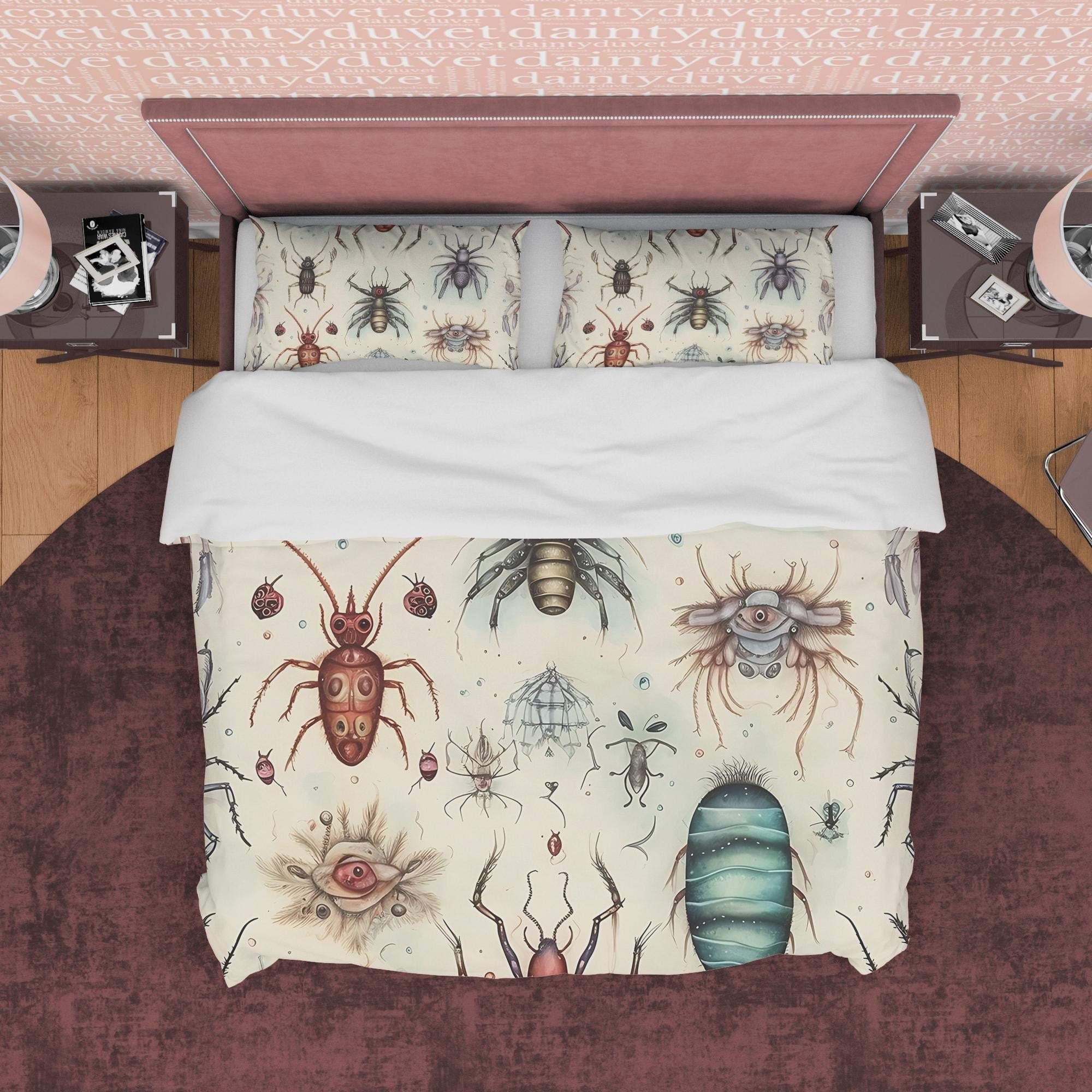 Creepy Insect White Halloween Duvet Cover Set & Pillowcase, Scary Insect Quilt Cover Aesthetic Zipper Bedding, Halloween Room Decor,