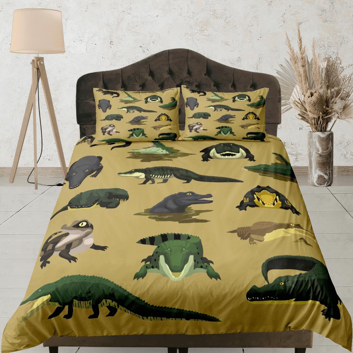 daintyduvet Crocodile bedding, kids bedding full, cute duvet cover set, crocodile nursery bed decor, colorful toddler bedding alligator