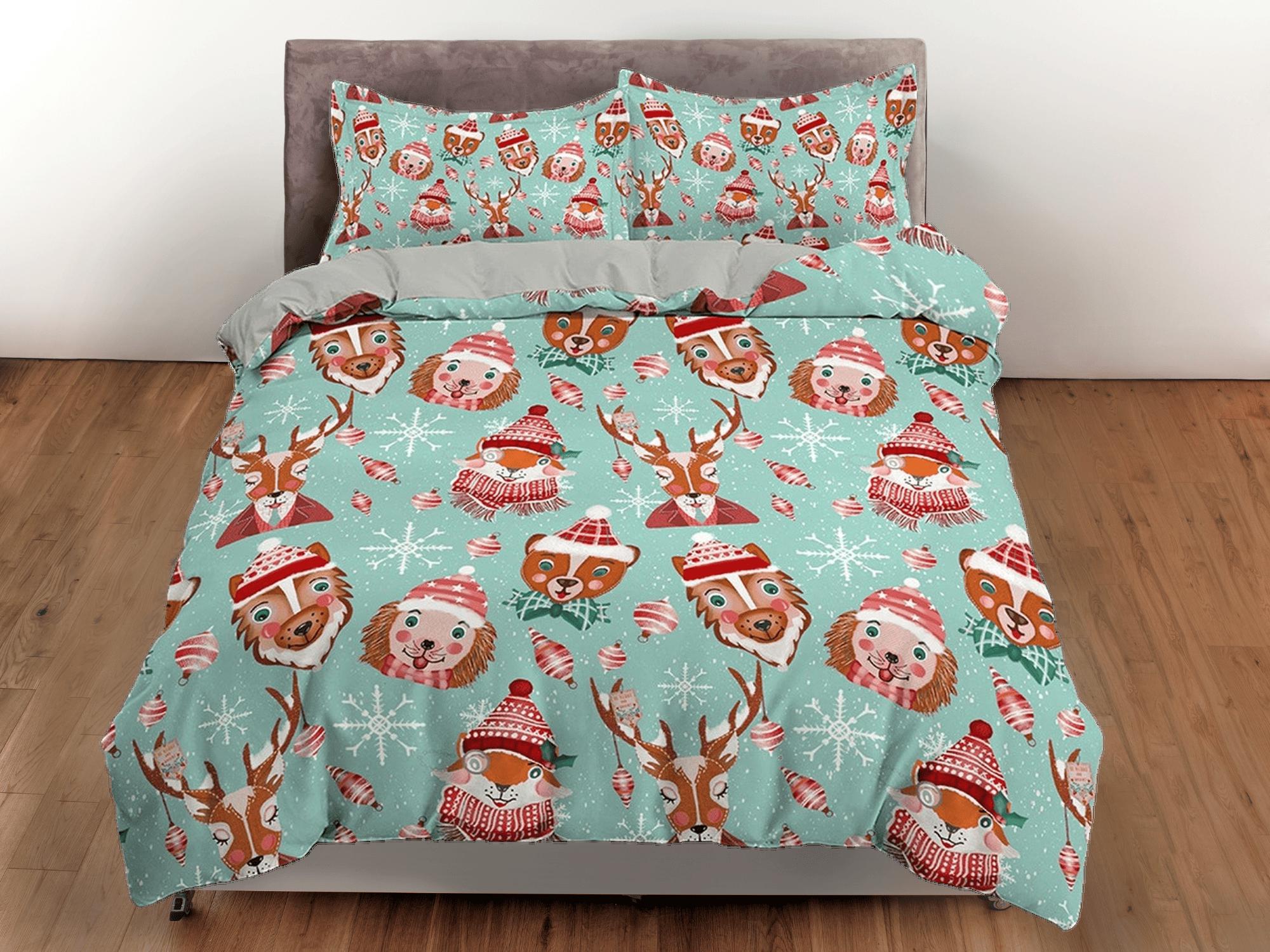 daintyduvet Cute animals 1950s christmas duvet cover set, christmas full size bedding & pillowcase, college bedding, crib toddler bedding, holiday gift