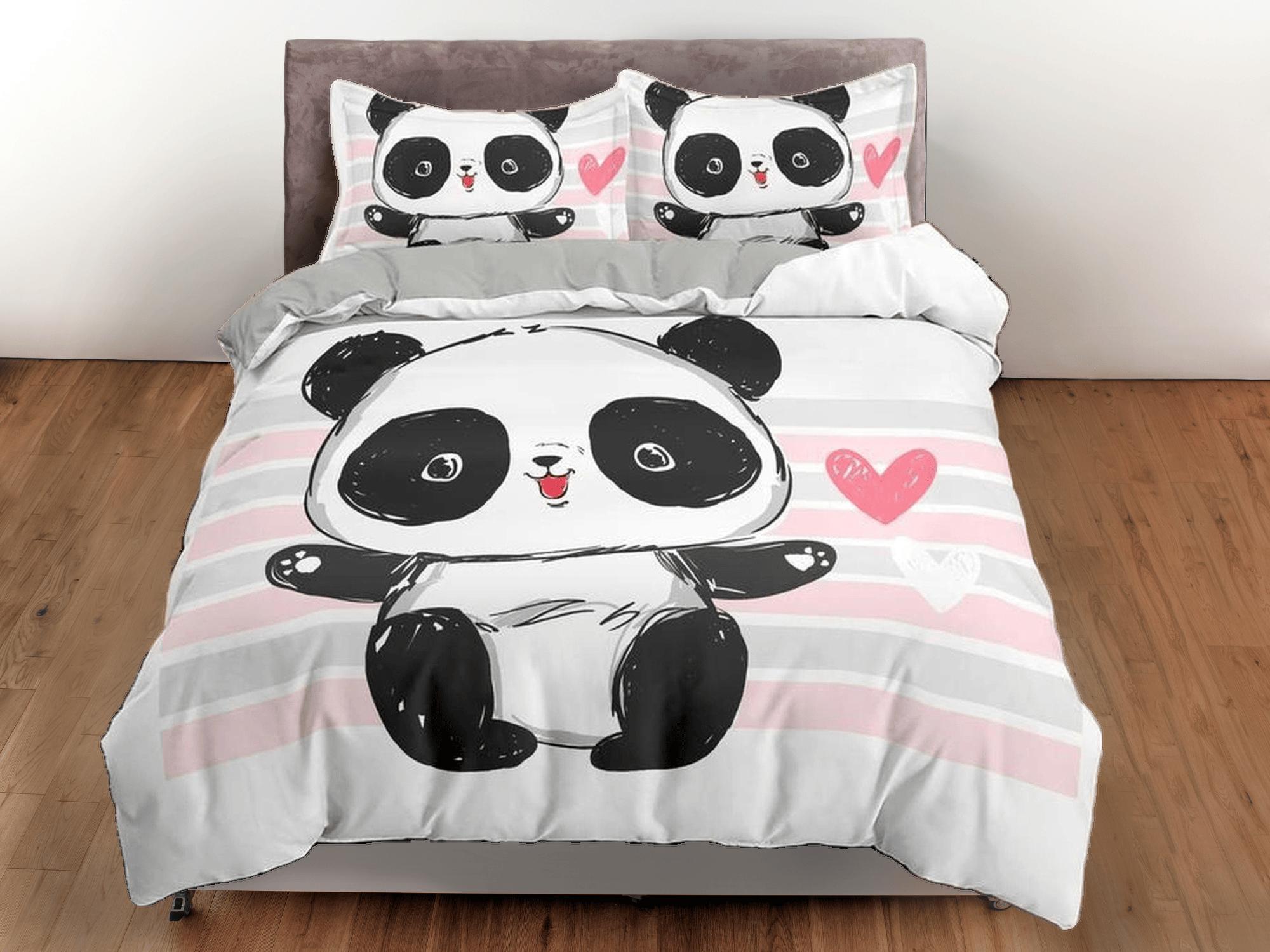 daintyduvet Cute baby panda duvet cover for kids, bedding set full, king, queen, dorm bedding, toddler bedding, aesthetic bedspread, panda lovers gift