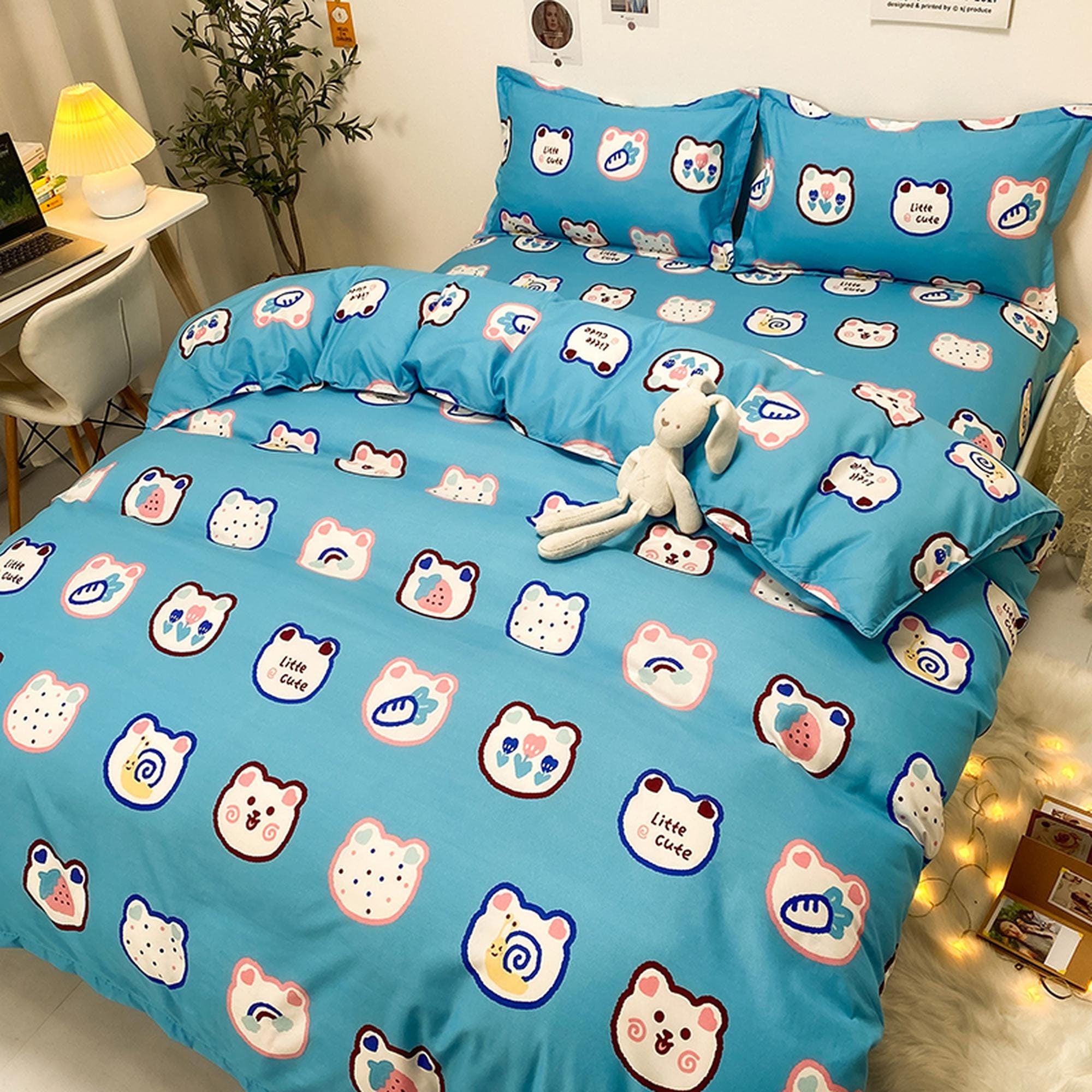 daintyduvet Cute Bedding Set, Blue Bedding Flat Sheet, Kawaii Dorm Bedding, Aesthetic Bedding, Kids Duvet Cover King Queen Full Twin Single