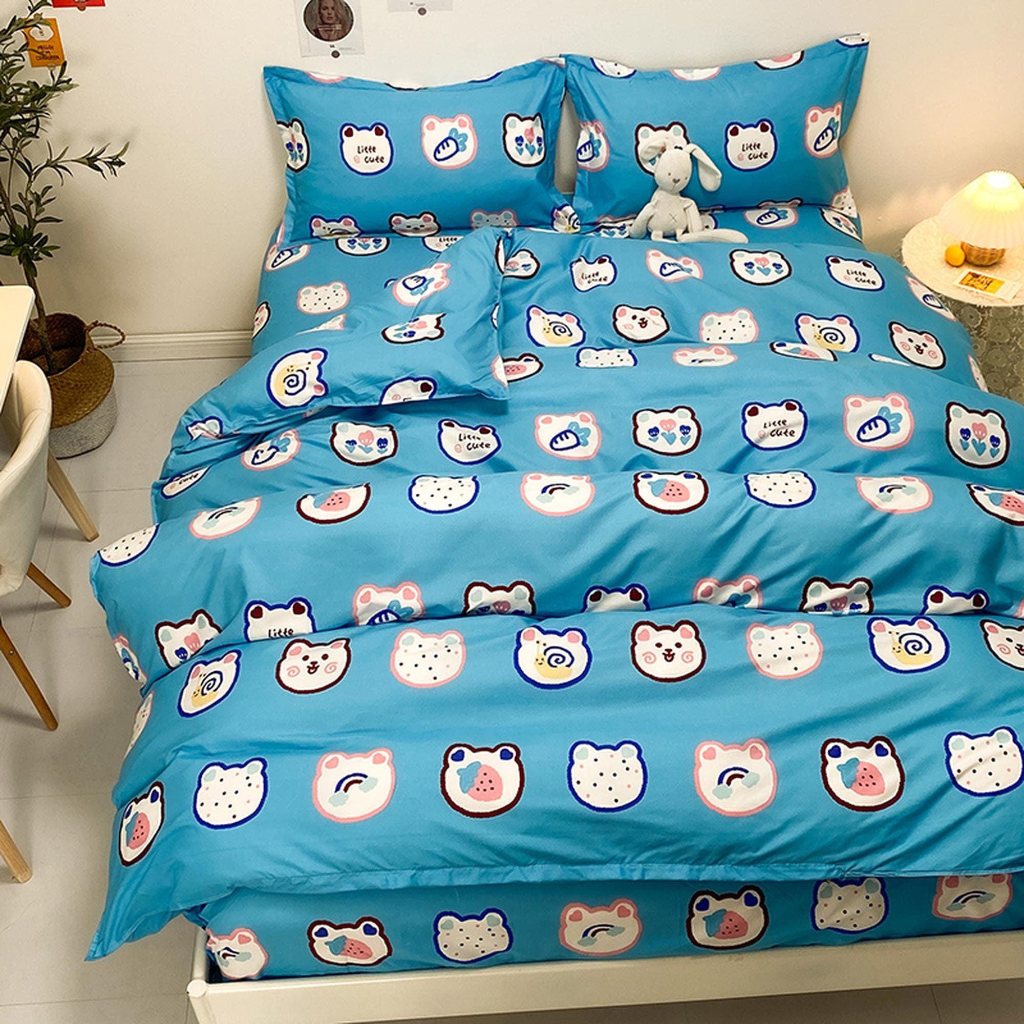 Cute Bedding Set, Blue Bedding Flat Sheet, Kawaii Dorm Bedding, Aesthe