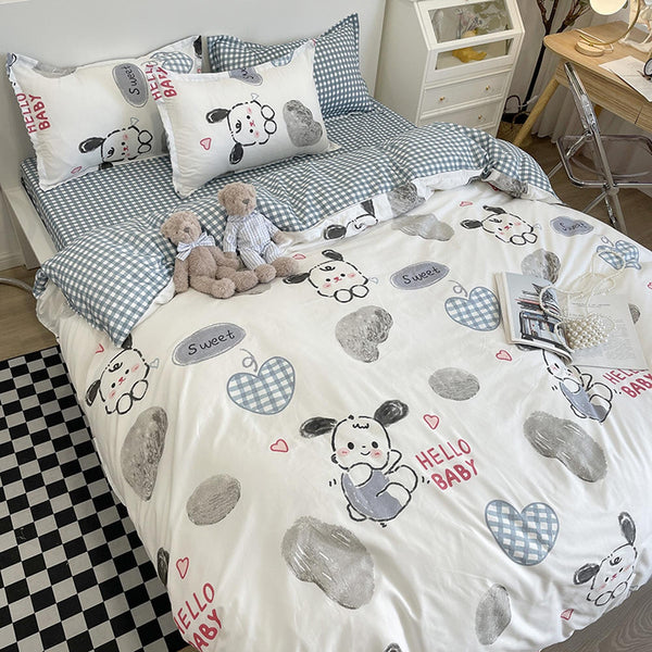 Cute Bedding Set, Checkered Bedding Flat Sheet, Kawaii Dorm Bedding, A