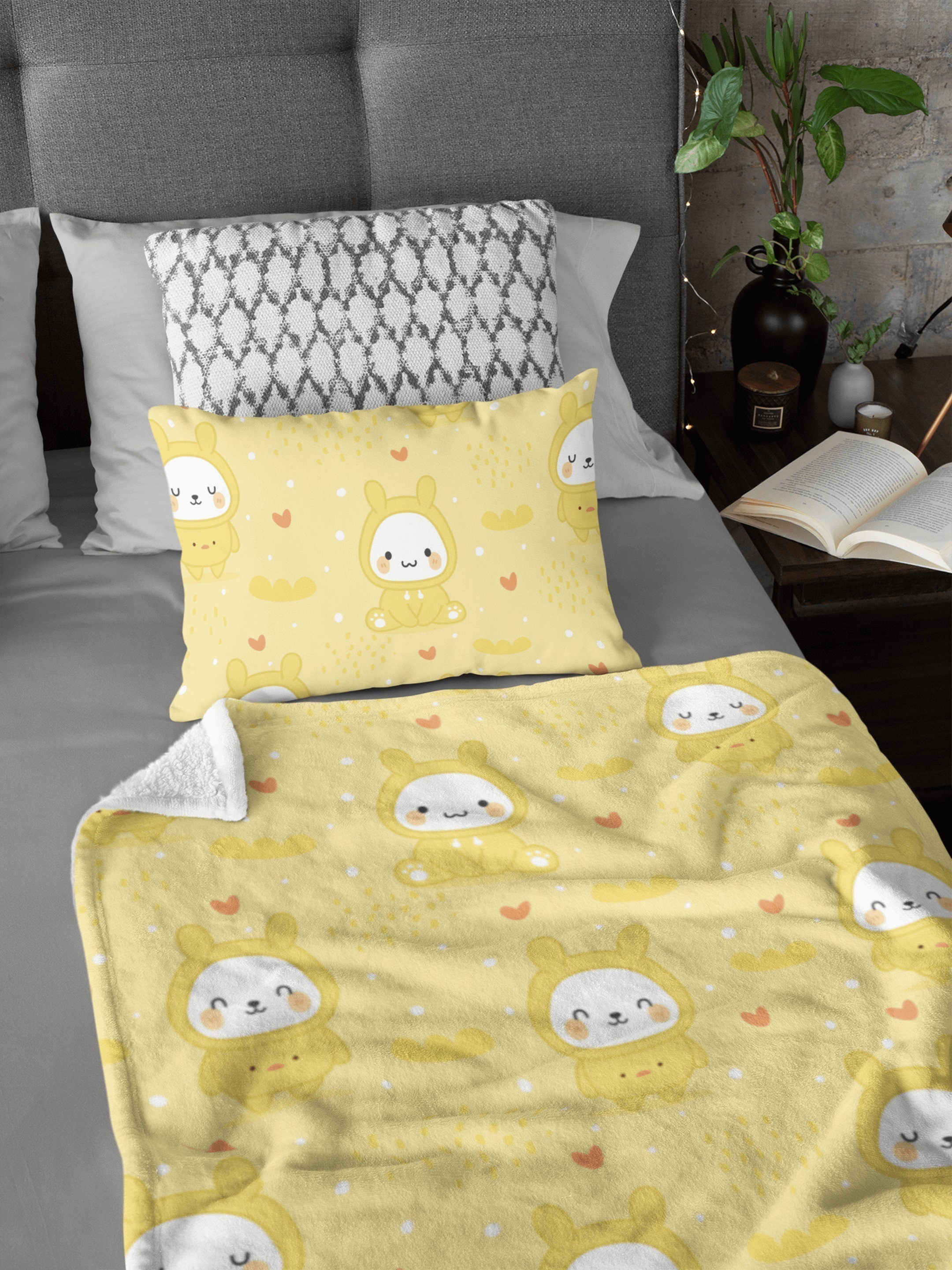 daintyduvet Cute Bunny Yellow Soft Fluffy Velvet Flannel Fleece Throw Blanket