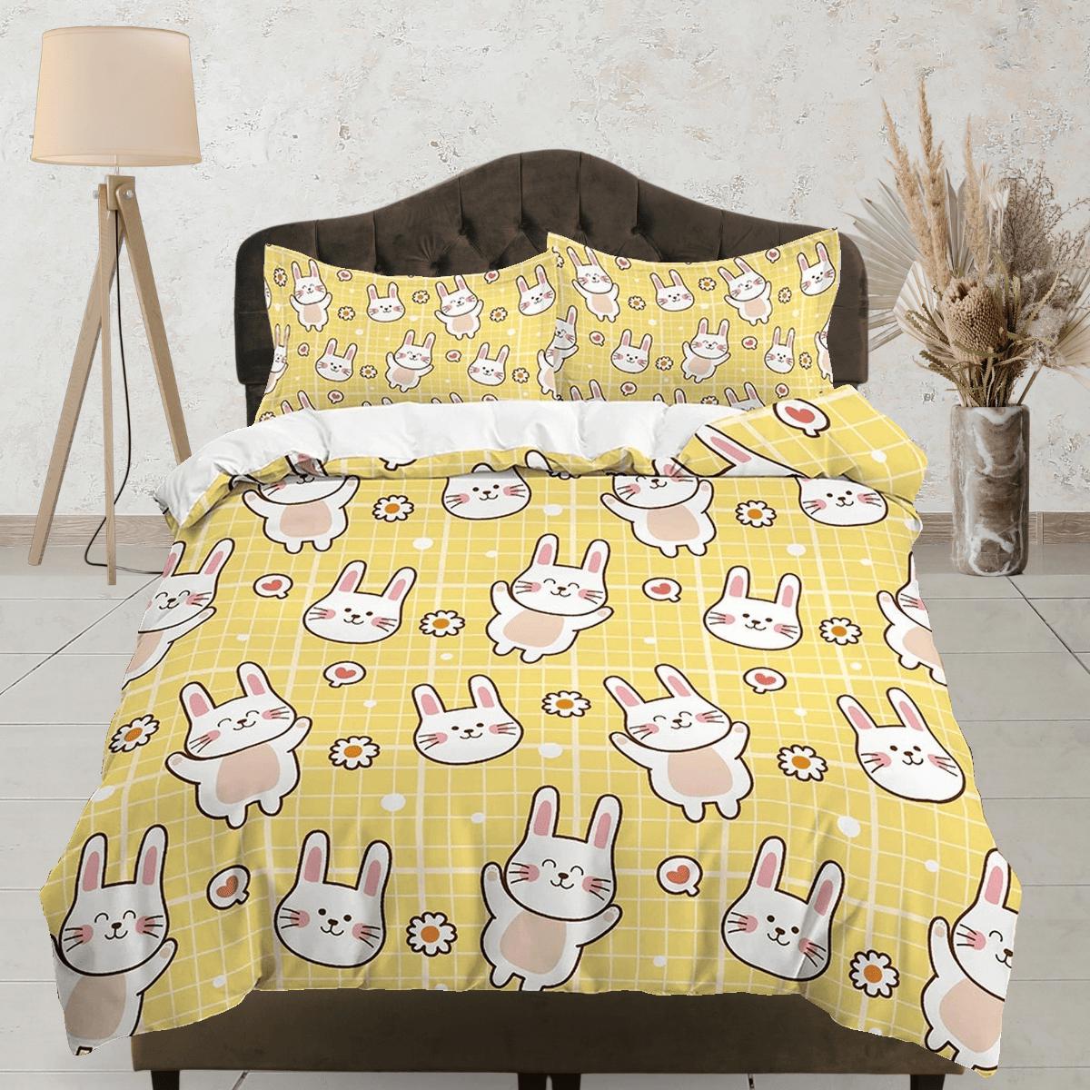 daintyduvet Cute Bunny Yellow Toddler Bedding, Unique Duvet Cover for Nursery Kids, Crib Bedding & Pillowcase, Baby Zipper Bedding, King Queen Full Twin