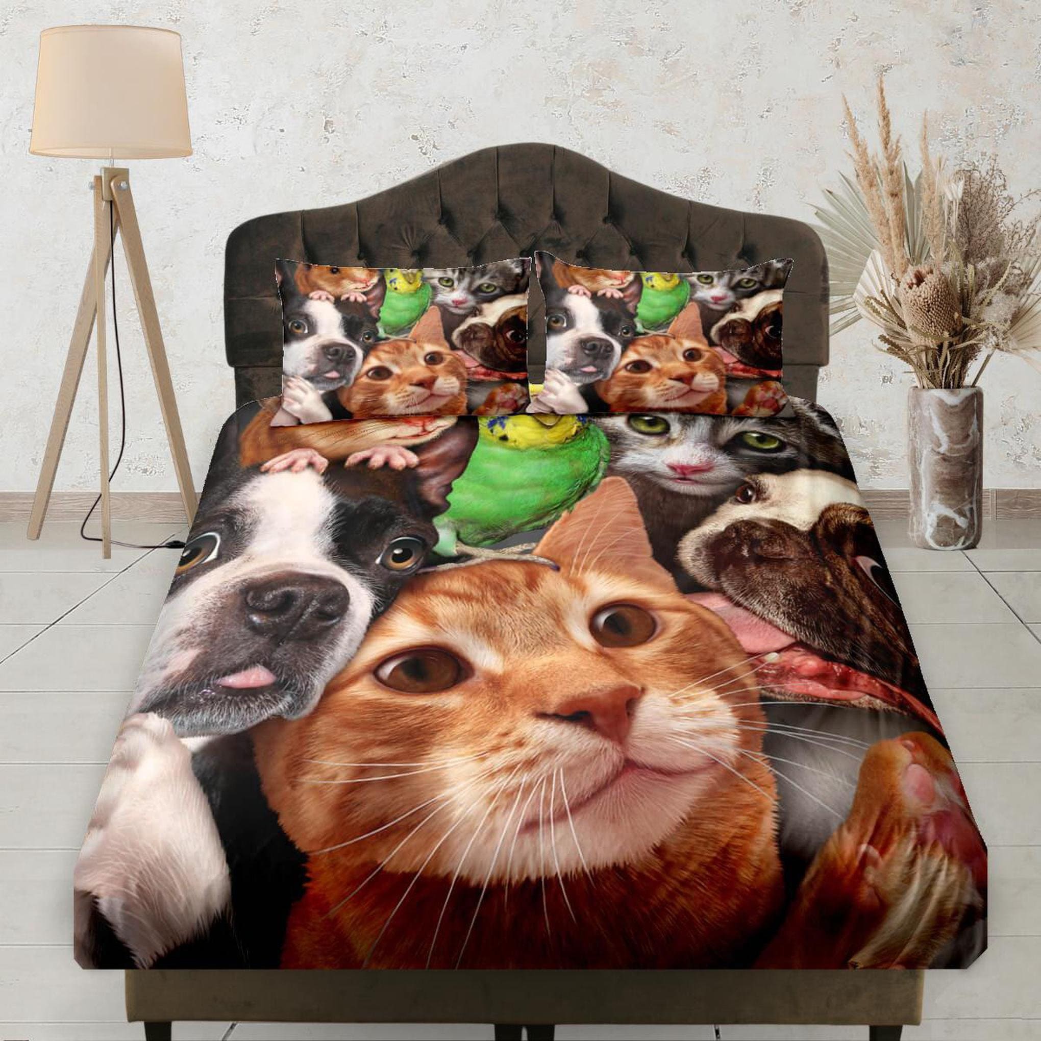 daintyduvet Cute Cat, Dog and Bird Fitted Sheet Deep Pocket, Aesthetic Bedding Set Full, Elastic Bedsheet, Dorm Bedding, Crib Sheet, King, Queen, Twin