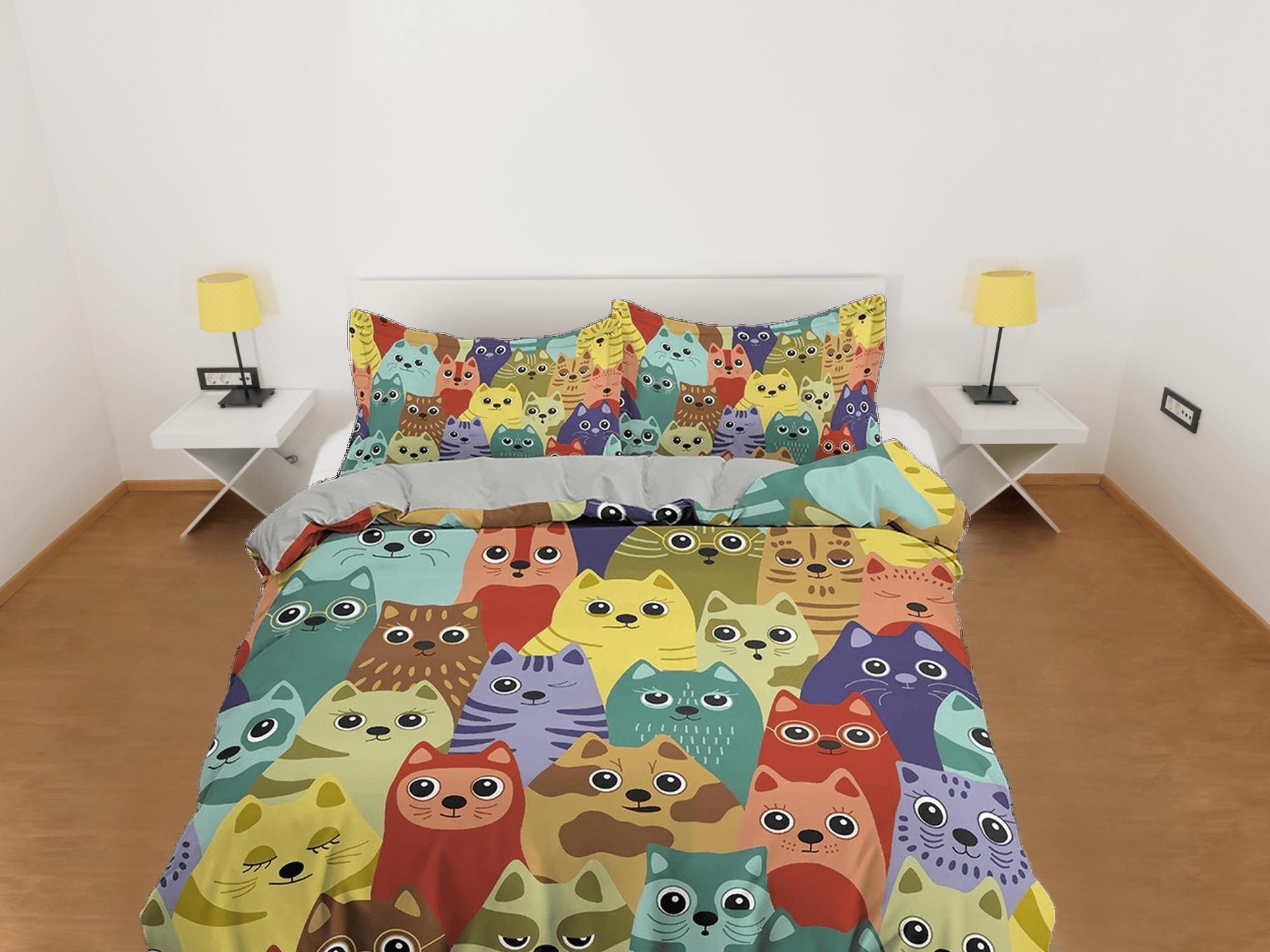 daintyduvet Cute colorful cats toddler bedding, unique duvet cover for nursery kids, crib bedding pillowcase, baby zipper bedding, king queen full twin