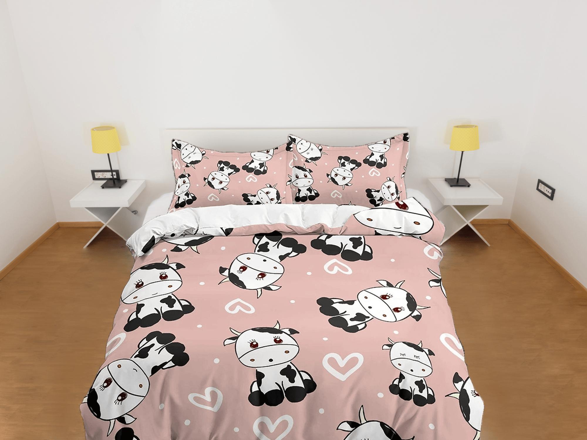 daintyduvet Cute Cow Peach Colored Toddler Bedding, Unique Duvet Cover for Kids, Crib Bedding with Pillowcase, Baby Zipper Bedding, King Queen Full Twin