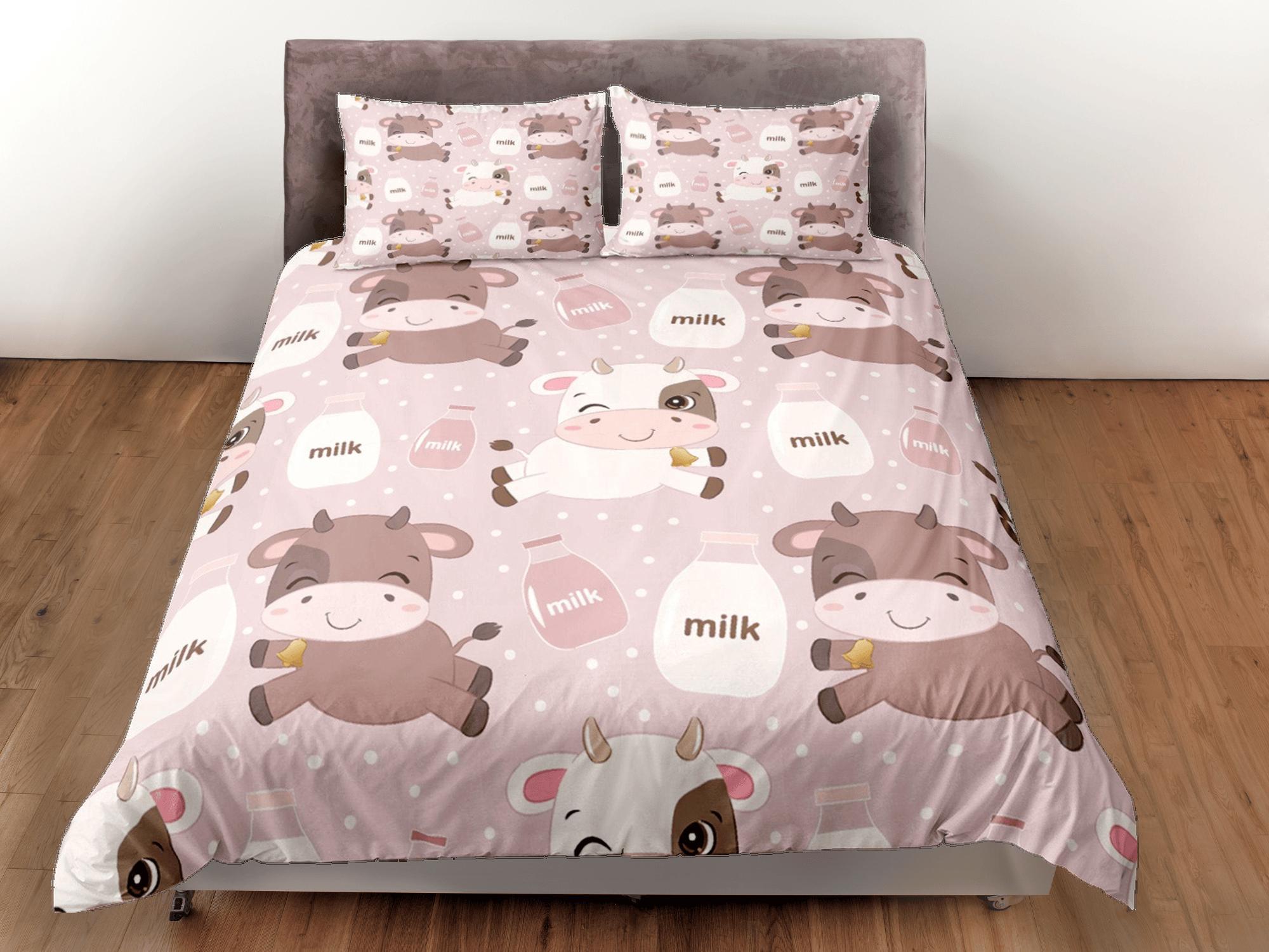 daintyduvet Cute Cow Pink Duvet Cover Set Colorful Bedspread, Kids Full Bedding Set with Pillowcase, King Duvet Cover Queen Comforter Cover