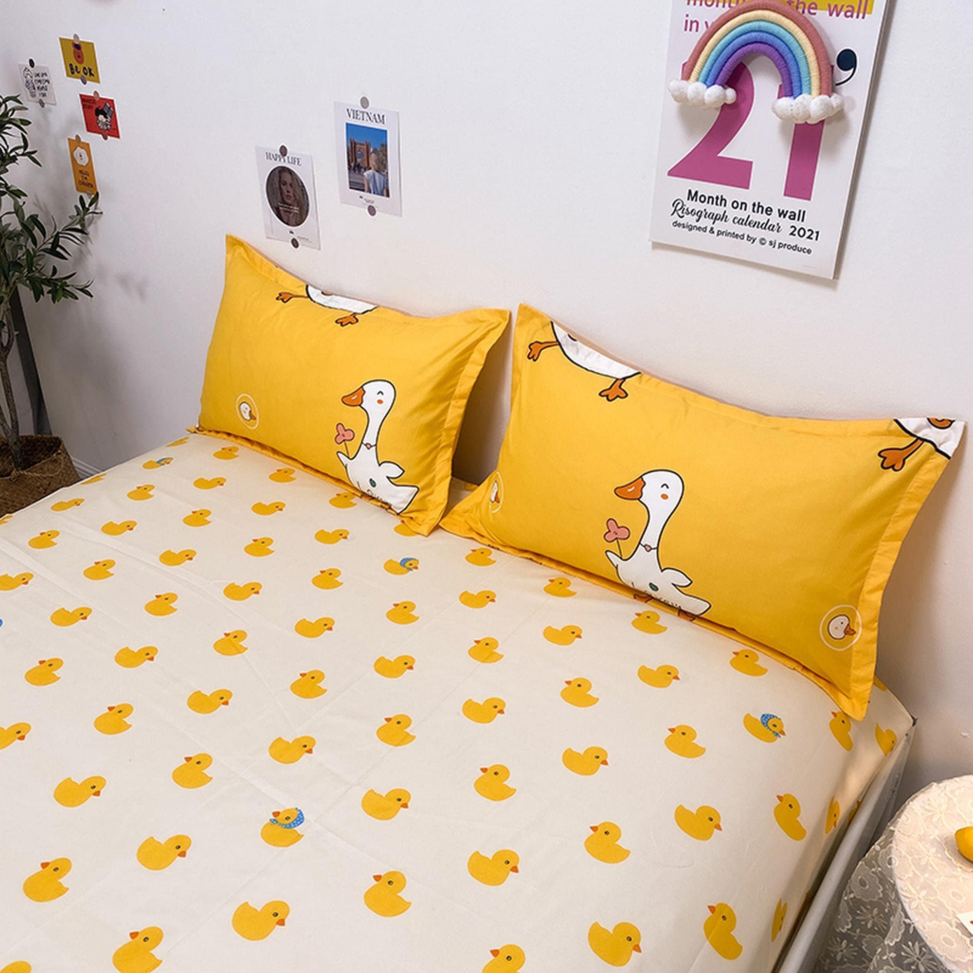 daintyduvet Cute Duck Bedding Set Funny Animal Yellow Bedding, Kawaii Dorm Bedding, Aesthetic Bedding, Kids Duvet Cover King Queen Full Twin Single