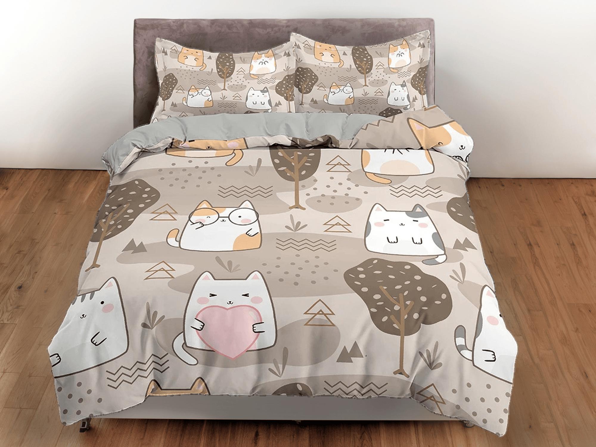 daintyduvet Cute fatty cats in brown bedding, unique duvet cover for nursery kids, crib bedding, baby zipper bedding, king queen full twin