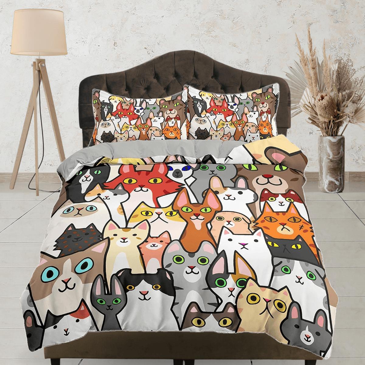 daintyduvet Cute Funny Cats Kids Duvet Cover Set, Toddler Bedding, Kids Bedroom, Bedding for Cat Lovers Gift, Duvet King Queen Full Twin Single