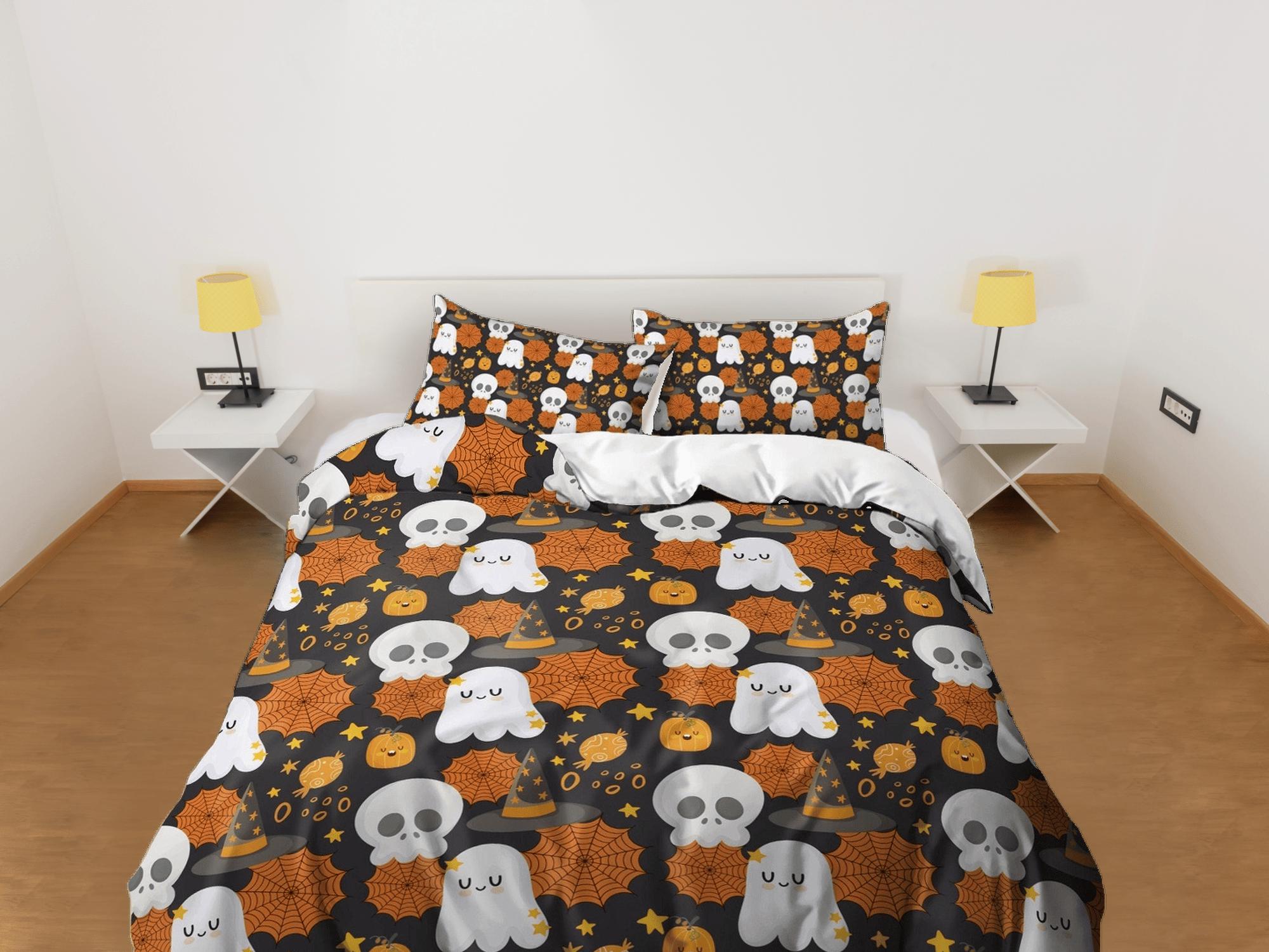 daintyduvet Cute ghost skull web halloween bedding & pillowcase, duvet cover set dorm bedding, halloween decor, nursery toddler bedding, halloween gift