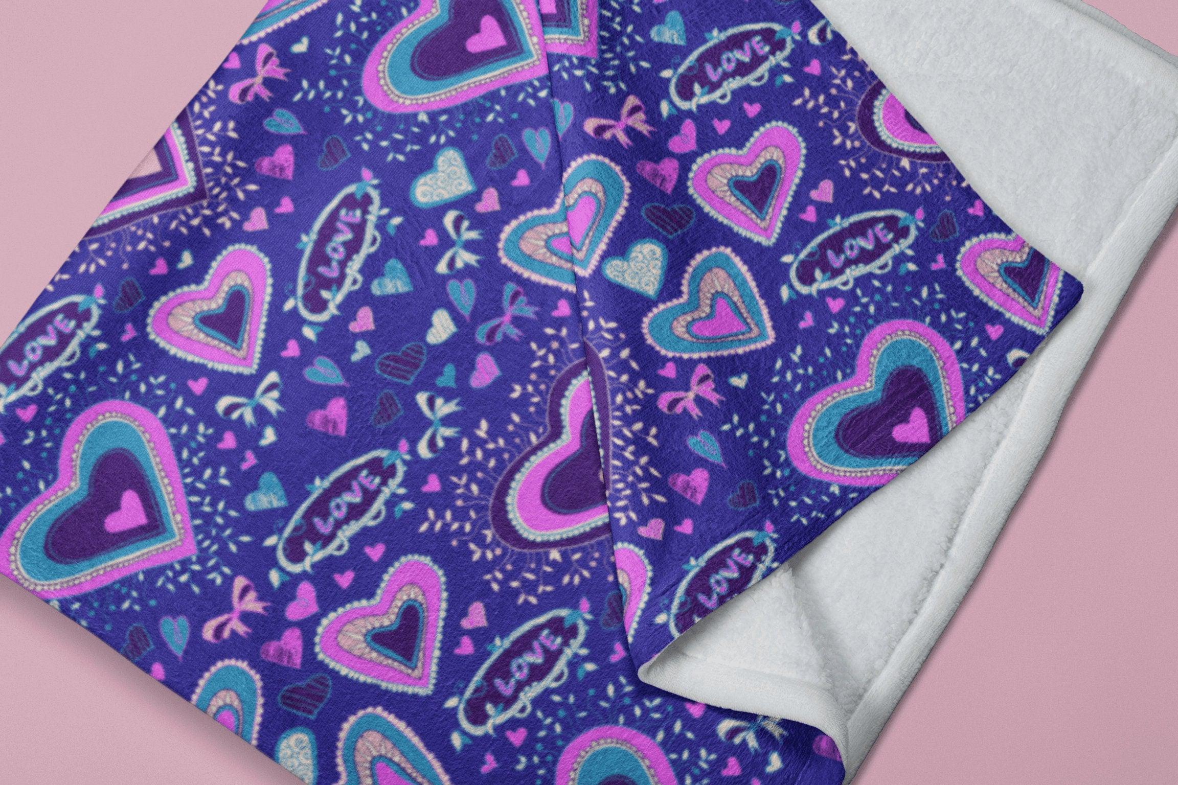 daintyduvet Cute Hearts Pattern Pink Purple Soft Fluffy Velvet Flannel Fleece Throw Blanket