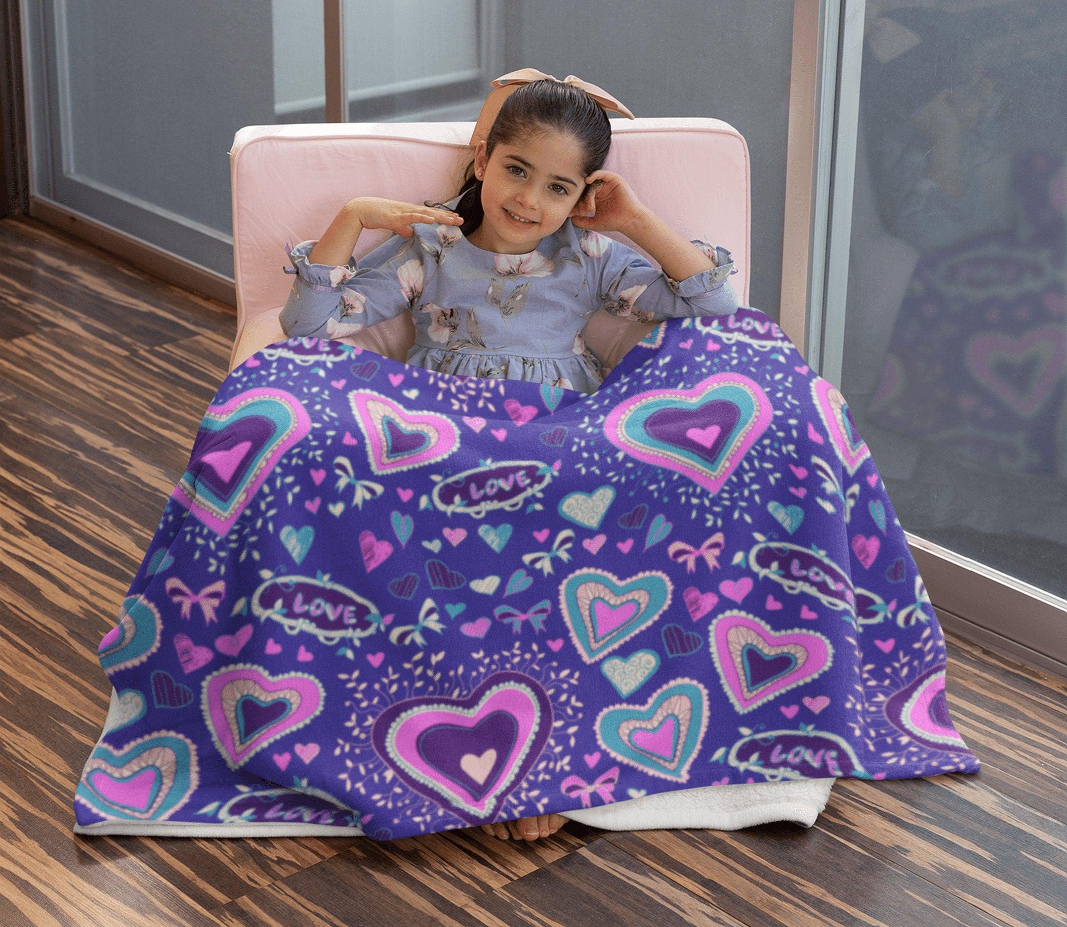 daintyduvet Cute Hearts Pattern Pink Purple Soft Fluffy Velvet Flannel Fleece Throw Blanket