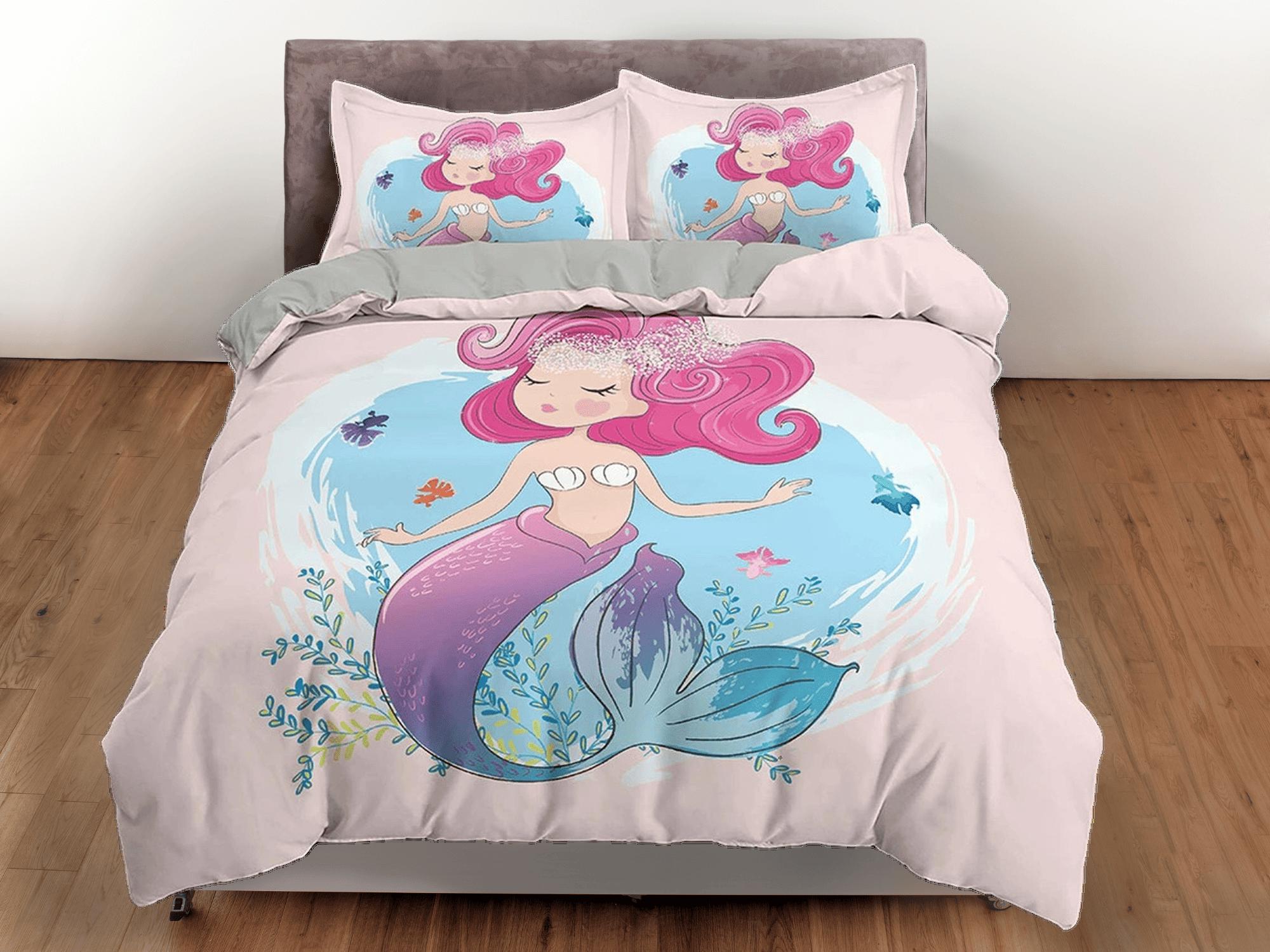 Cute little mermaid pink girl toddler bedding unique duvet cover for