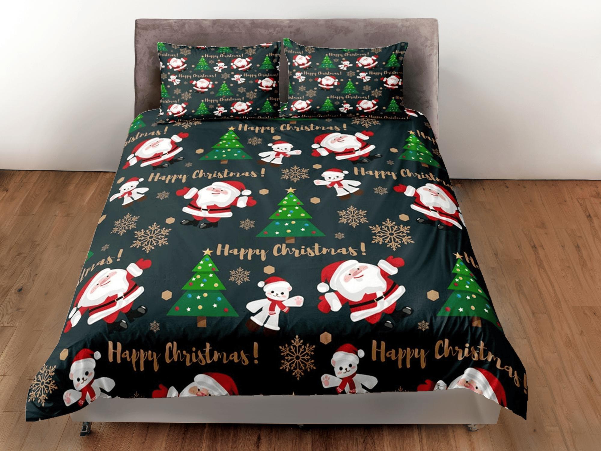 daintyduvet Cute Merry Christmas Santa Claus Polar bear Christmas bedding, pillowcase holiday gift duvet cover, toddler bedding baby Christmas farmhouse