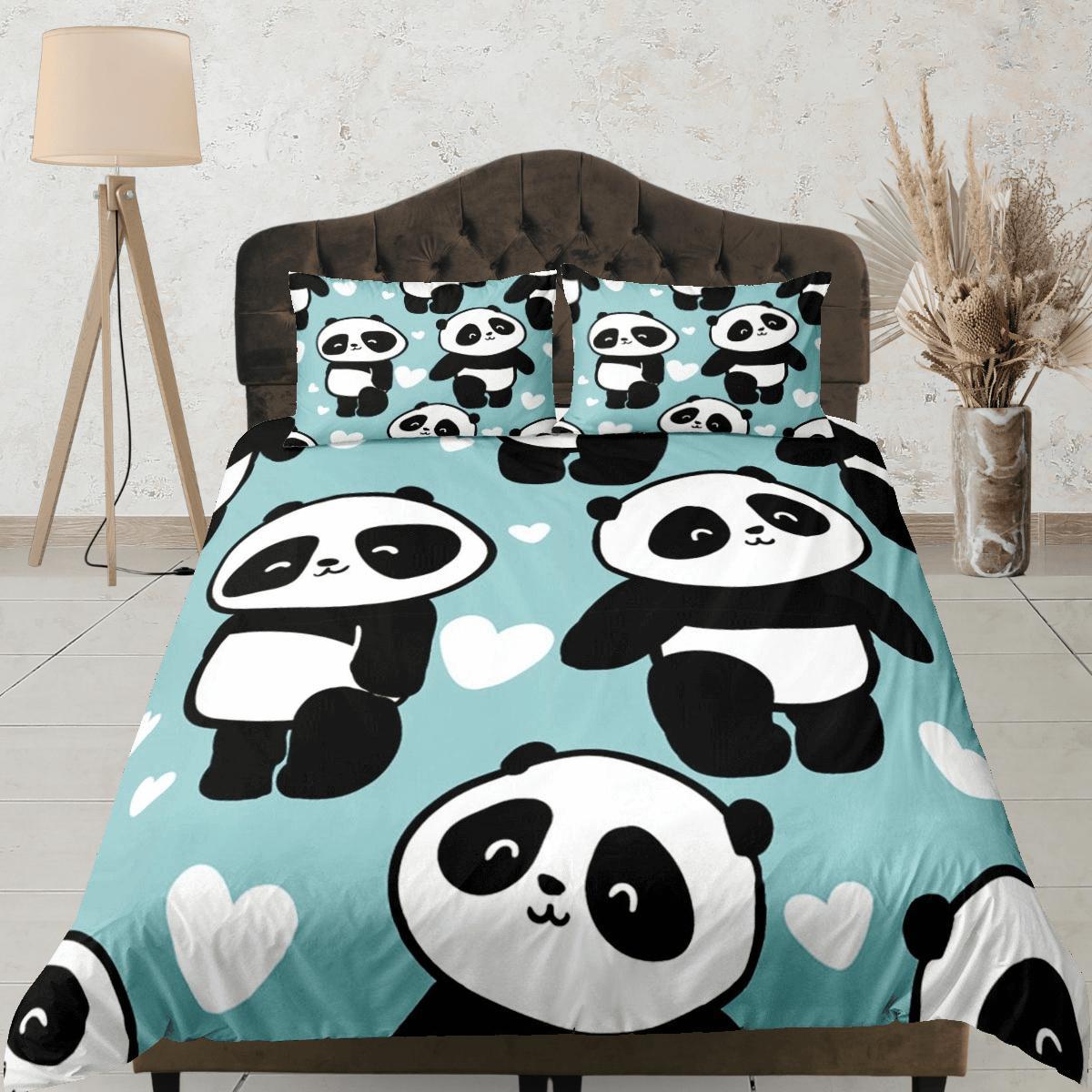 daintyduvet Cute Panda Duvet Cover Set Kids Bedroom, Green Bedding with Pillowcase