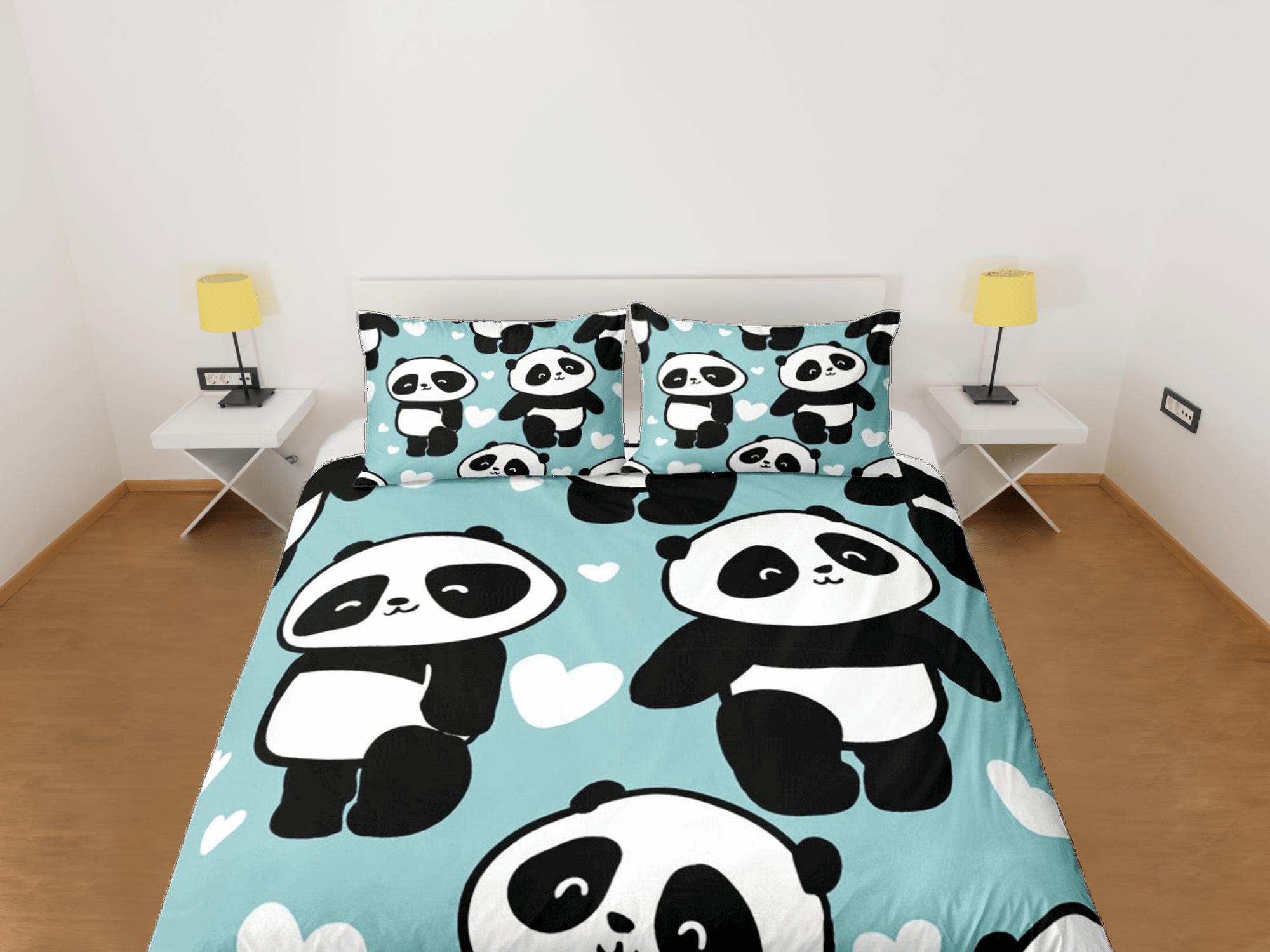 daintyduvet Cute Panda Duvet Cover Set Kids Bedroom, Green Bedding with Pillowcase