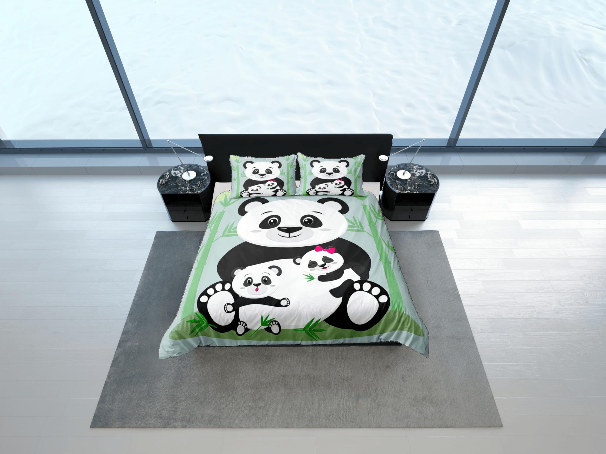 daintyduvet Cute Panda Family Duvet Cover Set Colorful Bedspread, Kids Bedding with Pillowcase