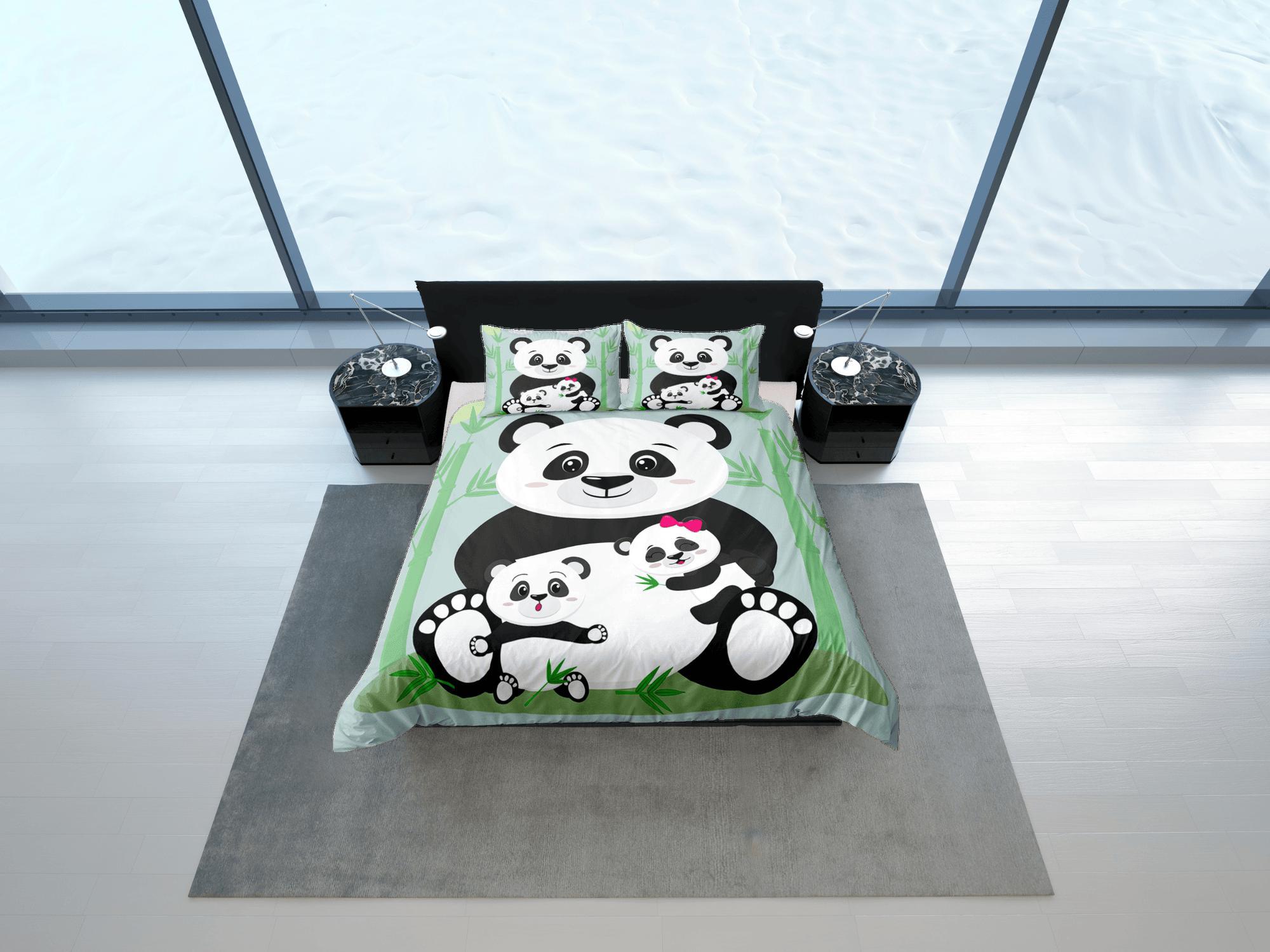 daintyduvet Cute Panda Family Green Duvet Cover Set Bedspread, Kids Bedding with Pillowcase
