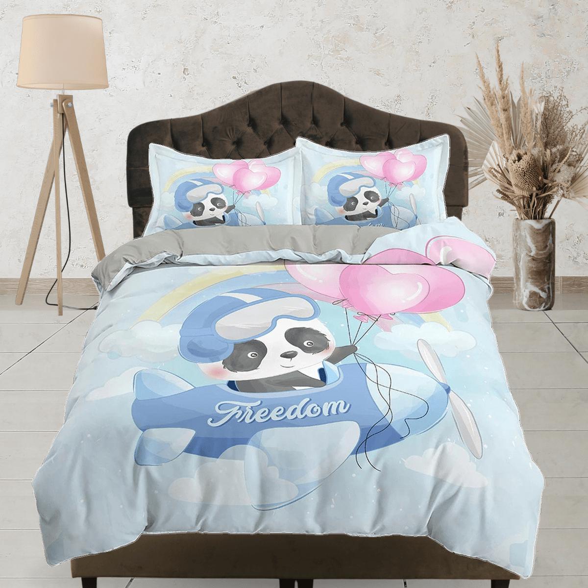 daintyduvet Cute panda flying as a pilot in airplane, blue bedding, duvet cover nursery kids, crib bedding, baby zipper bedding, king queen full twin
