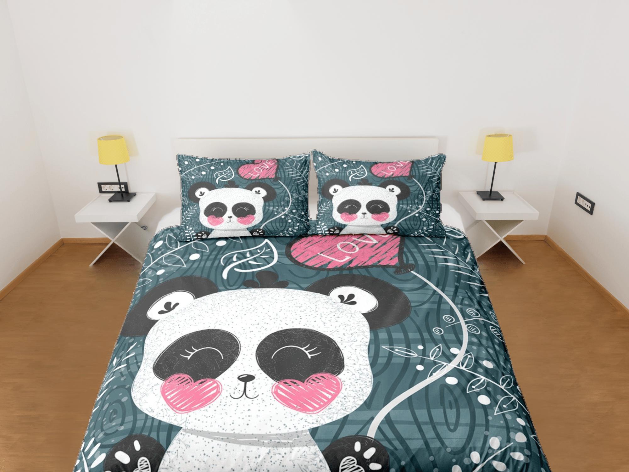 daintyduvet Cute Panda Green Duvet Cover Set Colorful Bedspread, Kids Bedding with Pillowcase