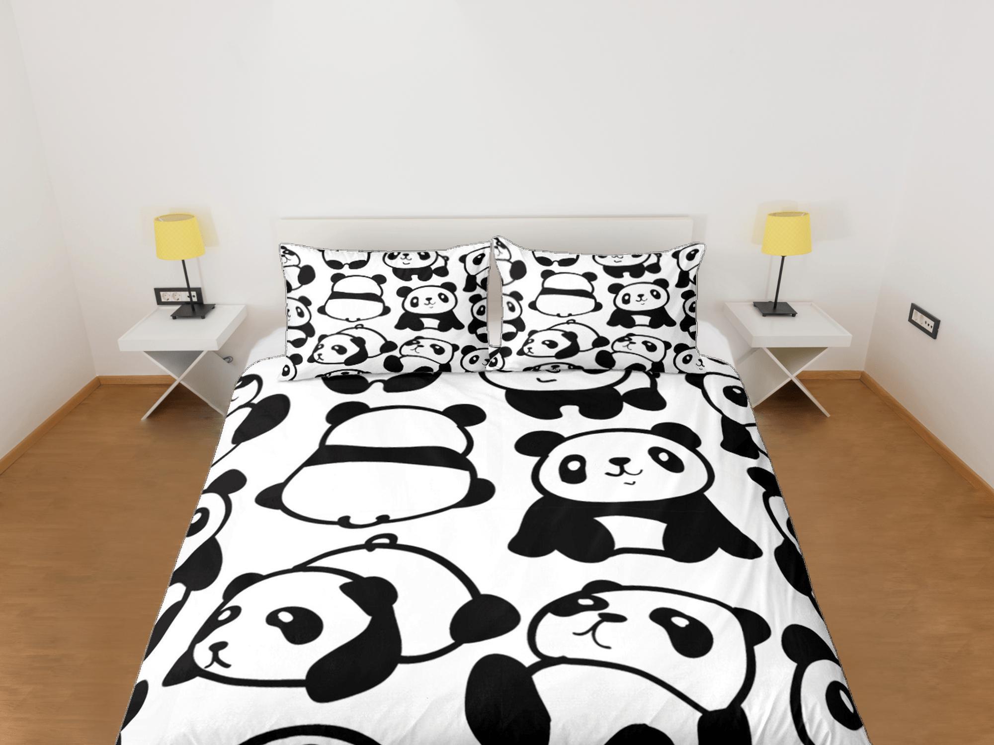 daintyduvet Cute Pandas Black & White Duvet Cover Set Colorful Bedspread, Kids Full Bedding Set with Pillowcase, King Queen Duvet Comforter Cover Twin