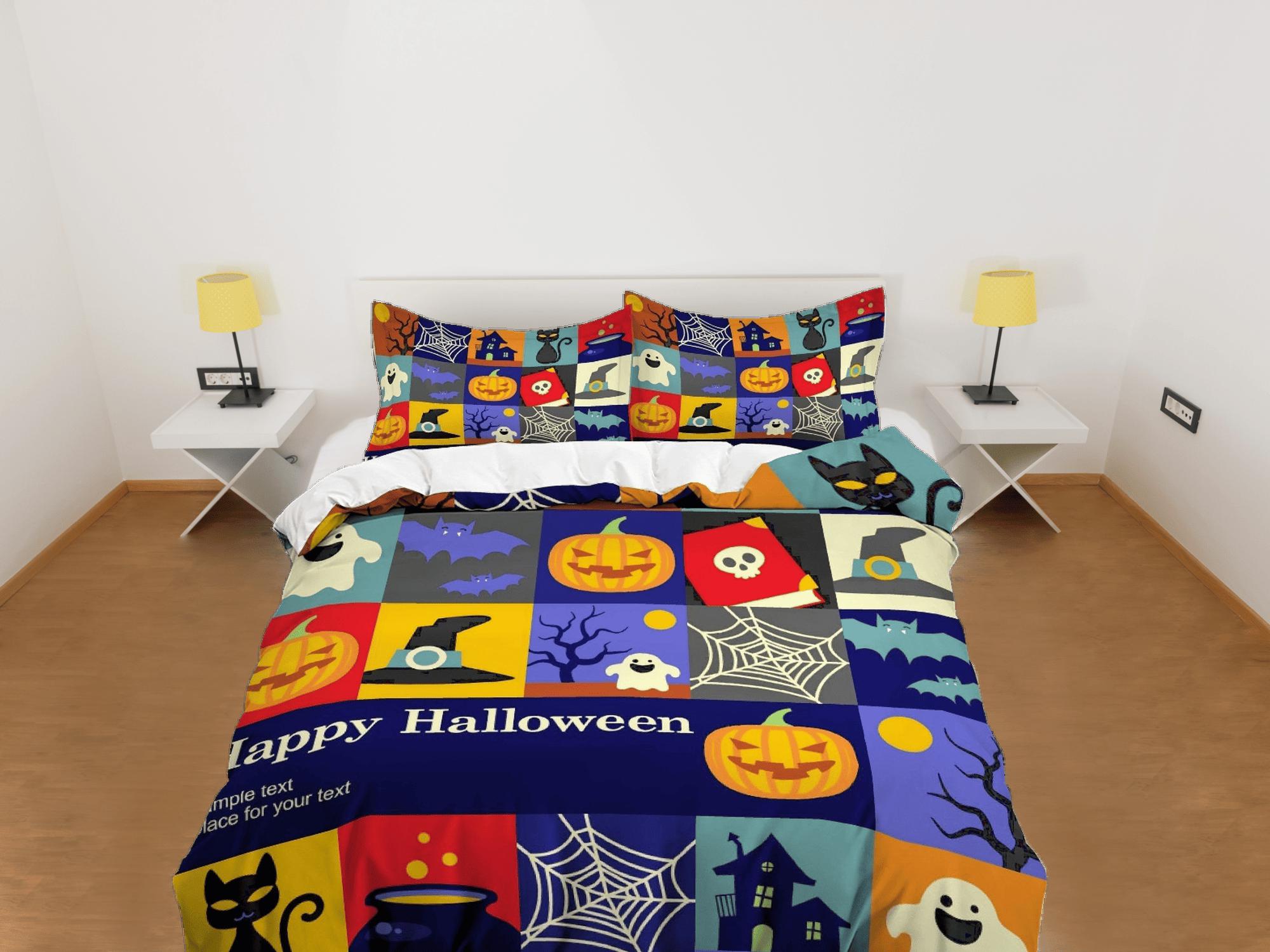 daintyduvet Cute patchwork halloween bedding & pillowcase, gothic duvet cover, dorm bedding, goth decor toddler bedding, halloween gift