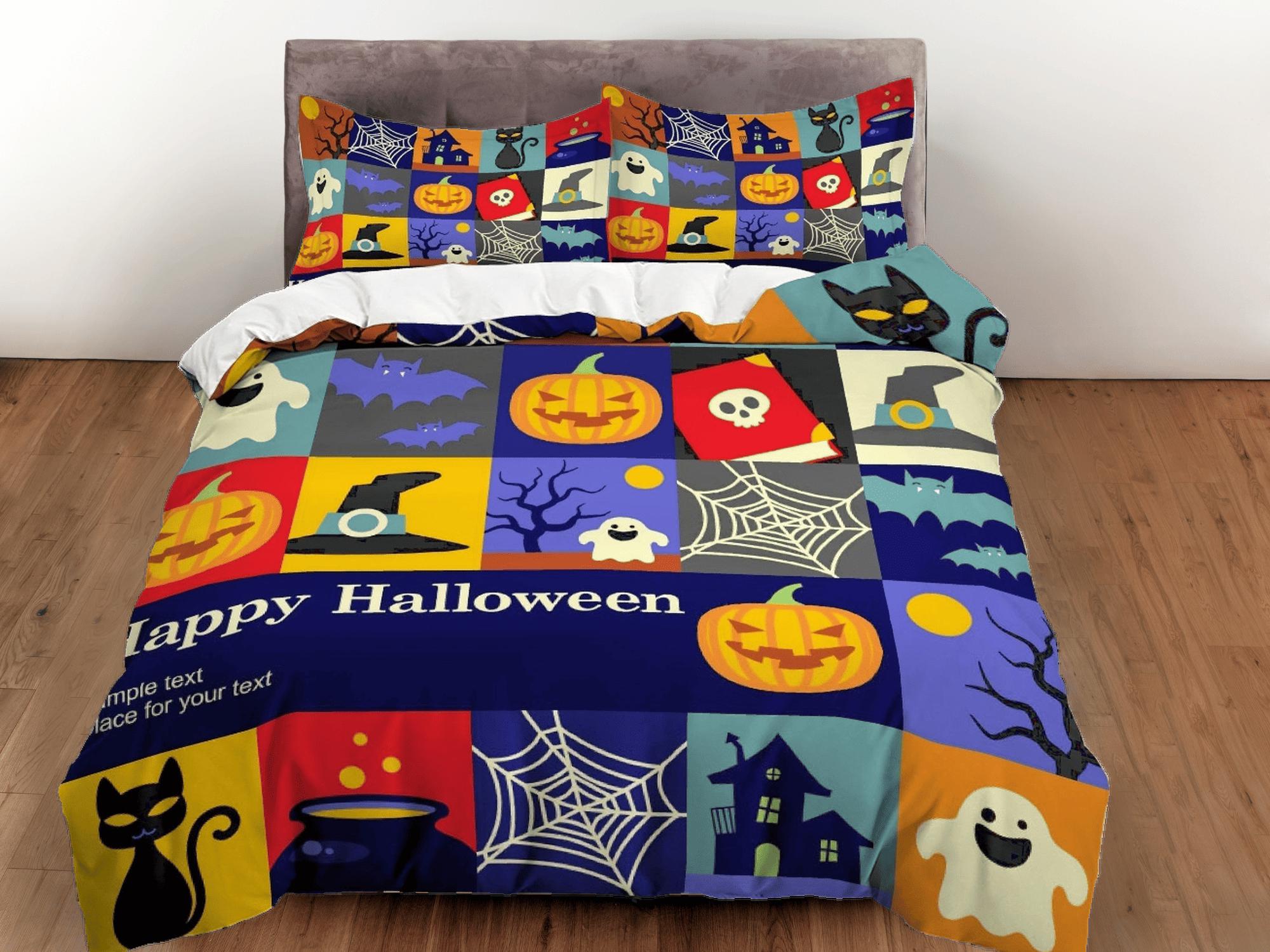 daintyduvet Cute patchwork halloween bedding & pillowcase, gothic duvet cover, dorm bedding, goth decor toddler bedding, halloween gift