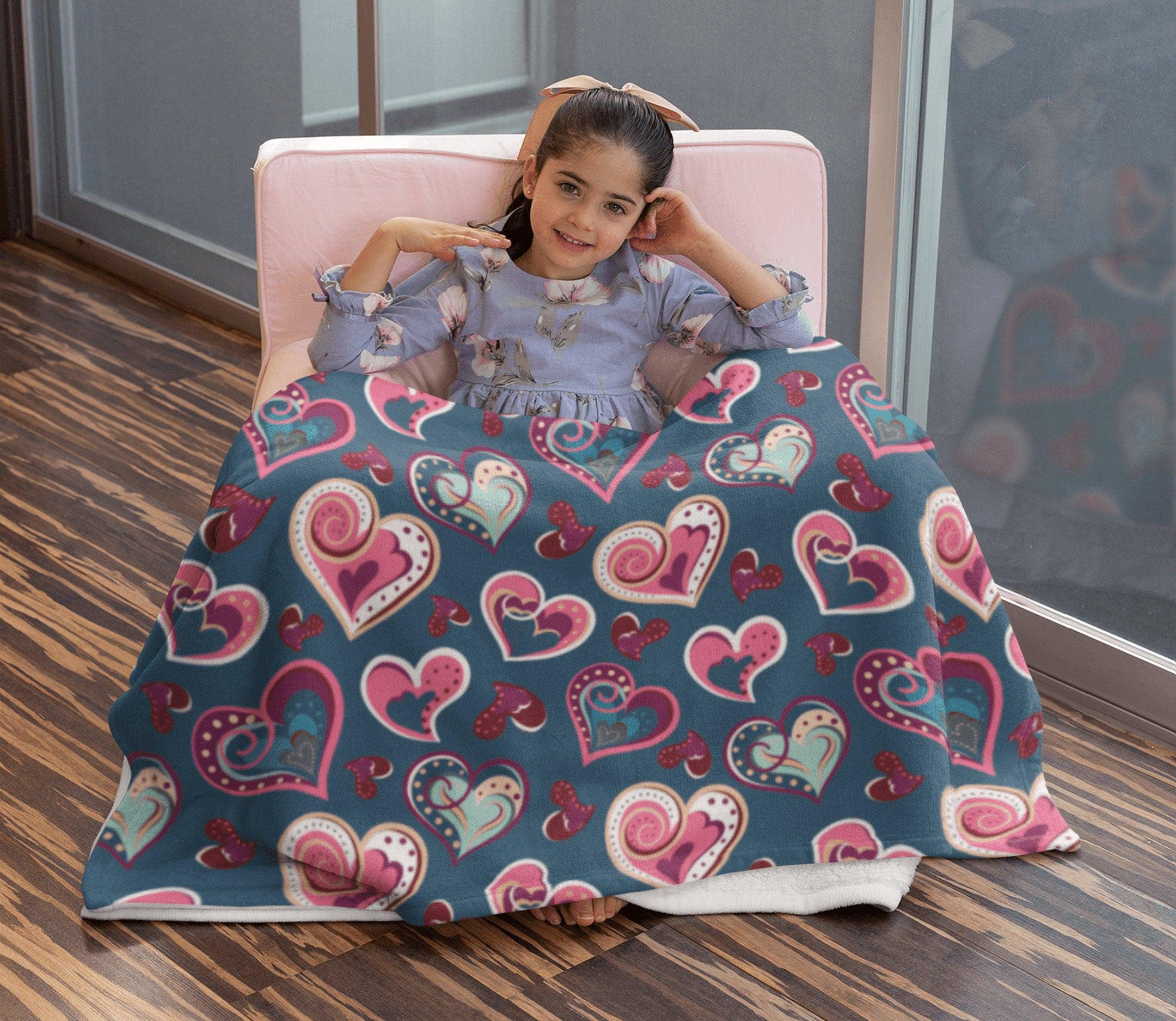 daintyduvet Cute Pink Hearts Pattern Soft Fluffy Velvet Flannel Fleece Throw Blanket