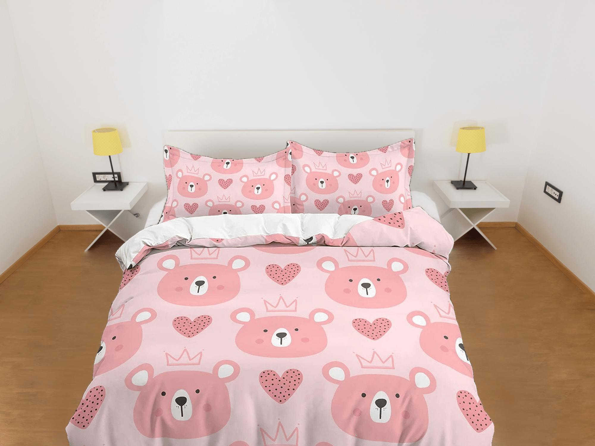 daintyduvet Cute princess bear pink girl toddler bedding, duvet cover for nursery kids, crib bedding, baby zipper bedding, king queen full twin