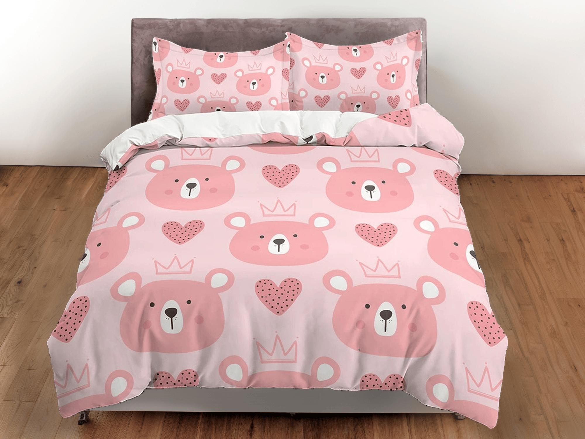daintyduvet Cute princess bear pink girl toddler bedding, duvet cover for nursery kids, crib bedding, baby zipper bedding, king queen full twin