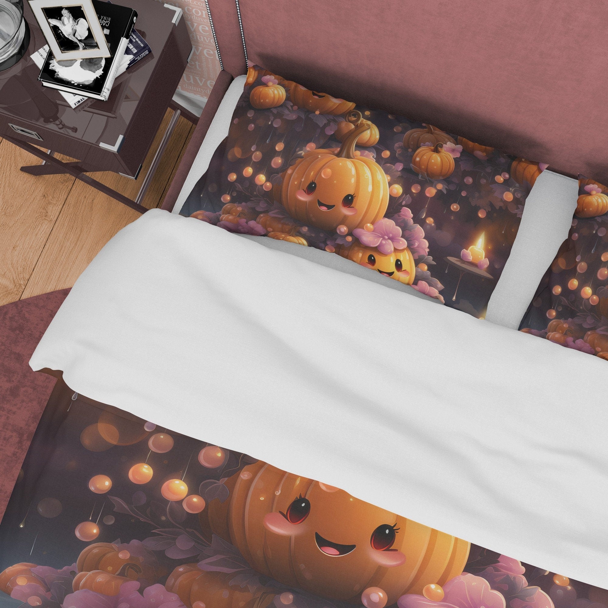 Cute Pumpkin Duvet Cover Set, Spooky Bedding, Mom and Child, Halloween Room Decor, Autumn Quilt Cover, Kawaii Japanese Bedspread