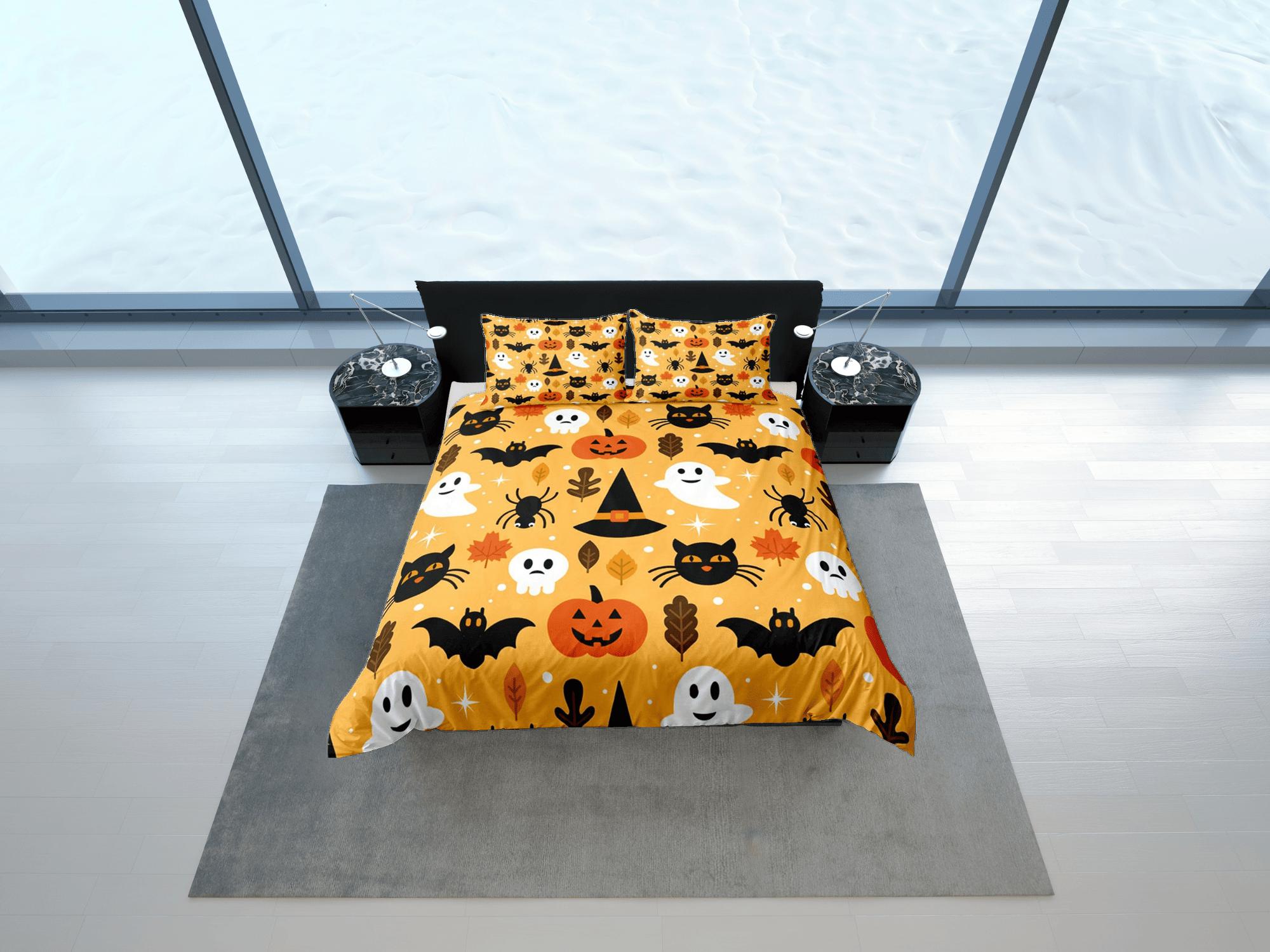 daintyduvet Cute pumpkin ghost spider black cat halloween bedding & pillowcase, yellow duvet cover, dorm bedding, toddler bedding, halloween gift