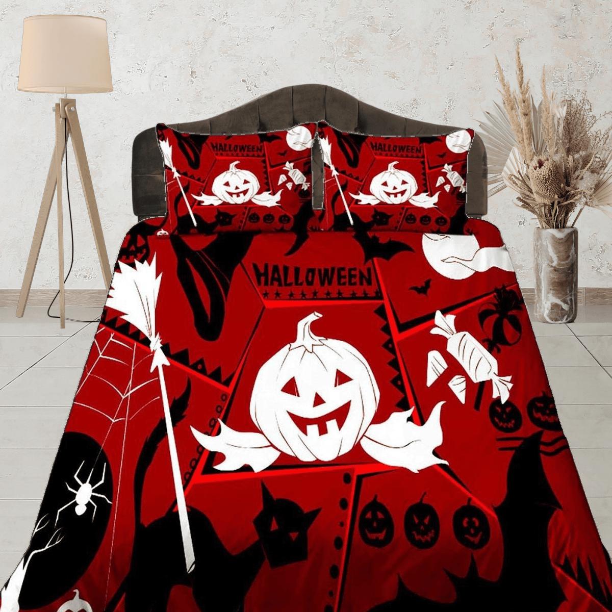 daintyduvet Cute pumpkin happy halloween bedding & pillowcase, red duvet cover, dorm bedding, goth decor toddler bedding, halloween gift