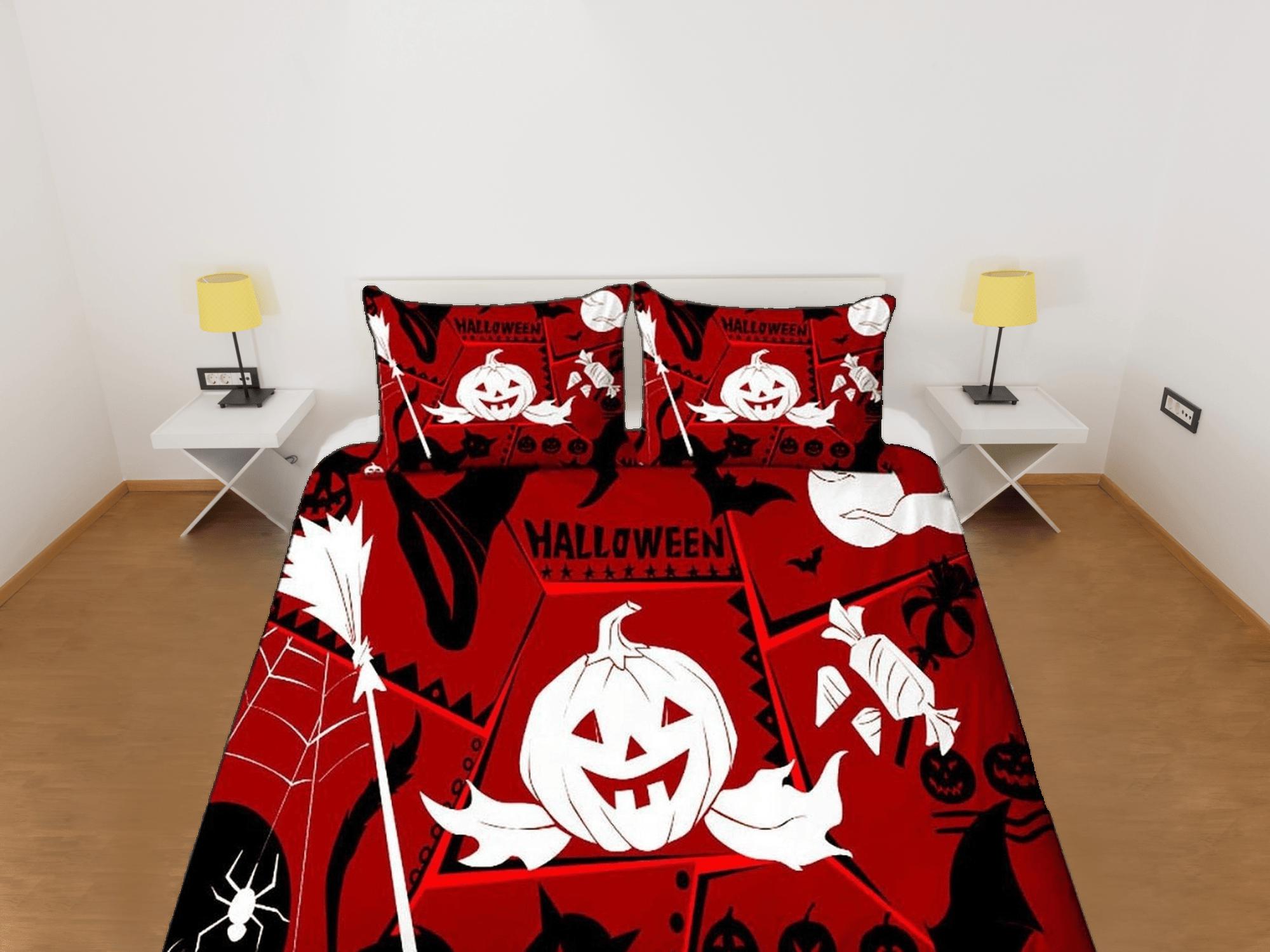 daintyduvet Cute pumpkin happy halloween bedding & pillowcase, red duvet cover, dorm bedding, goth decor toddler bedding, halloween gift