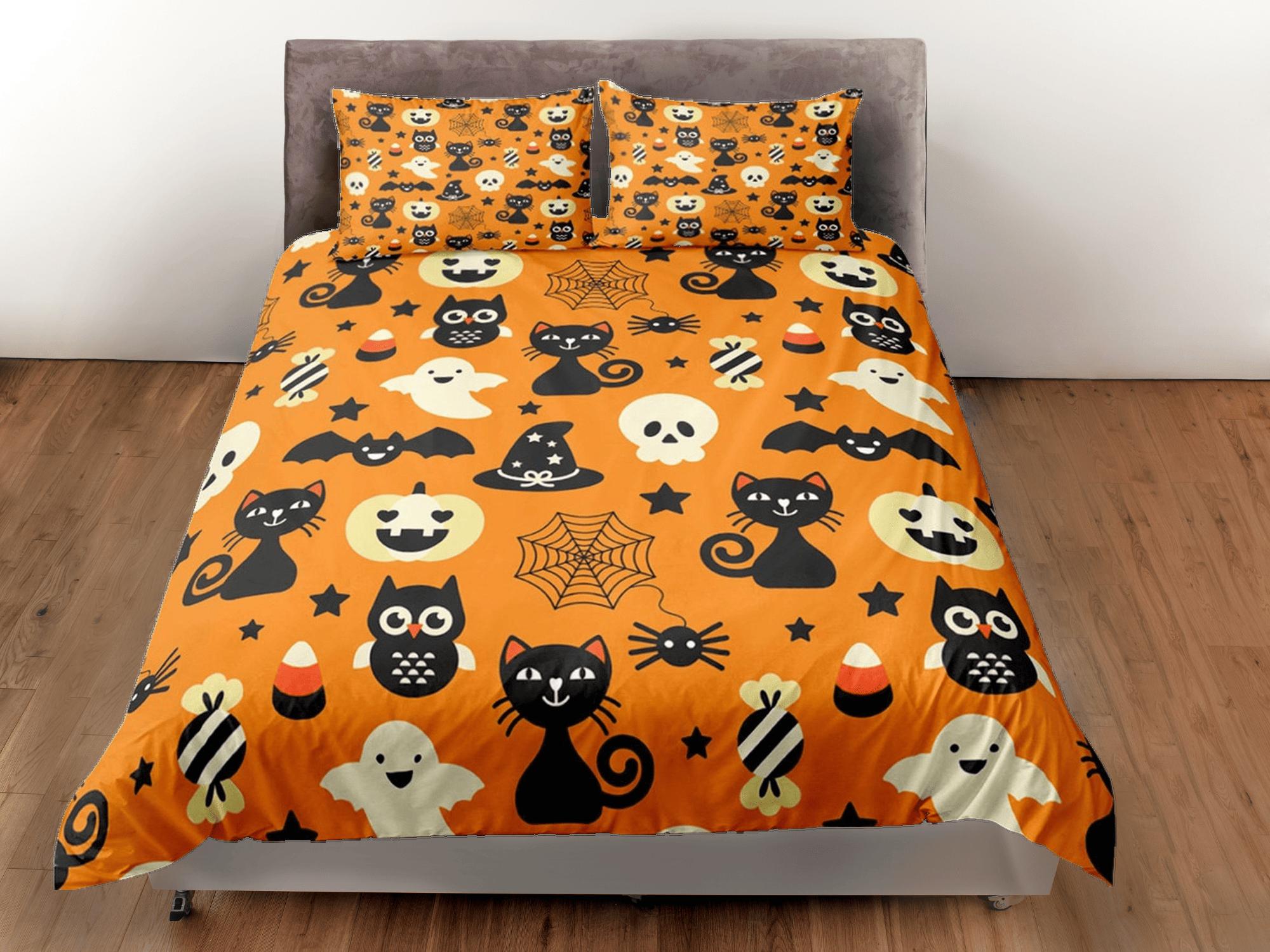 daintyduvet Cute pumpkin, owl and black cat halloween bedding & pillowcase, orange duvet cover, dorm bedding, goth decor toddler bedding, halloween gift