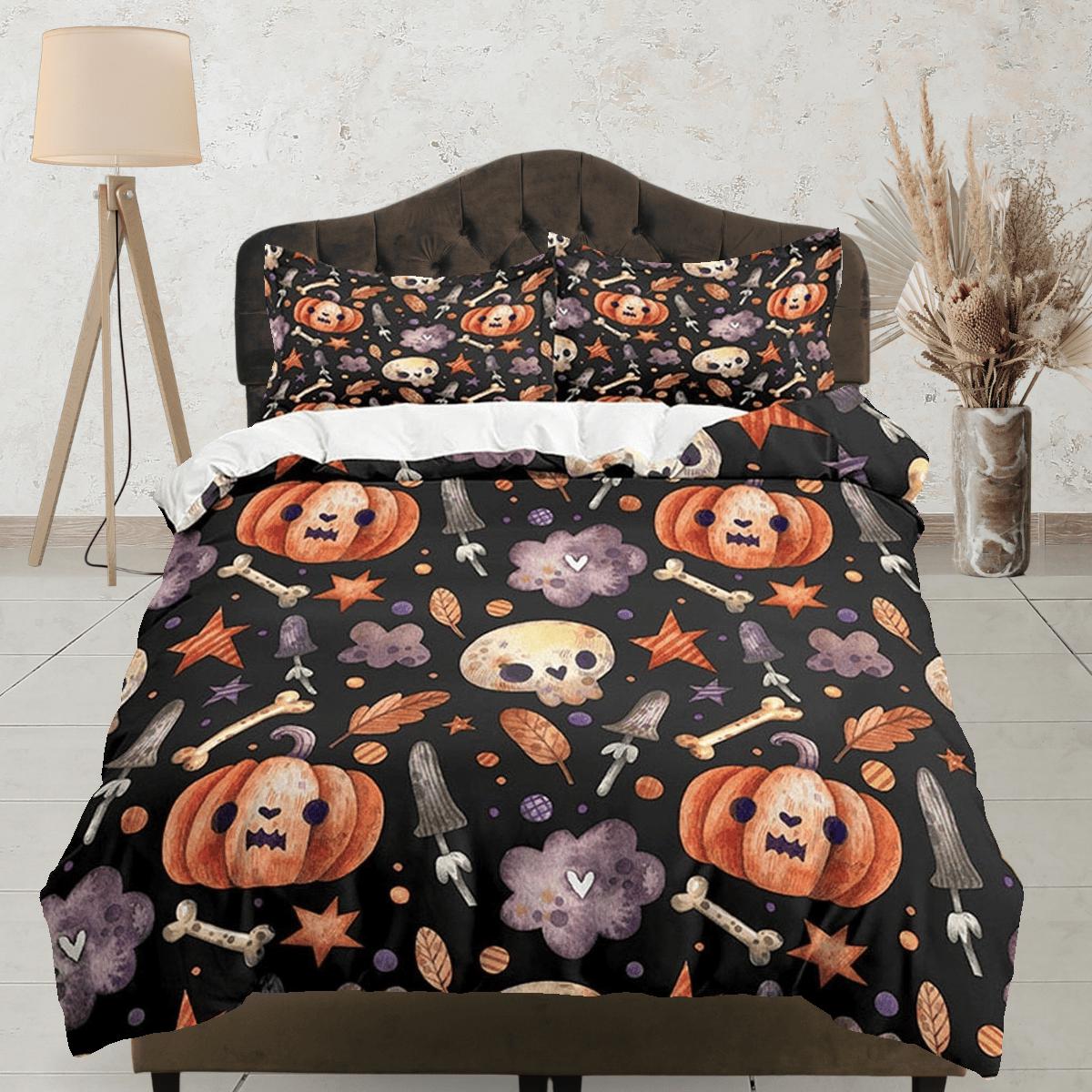 daintyduvet Cute pumpkin retro halloween bedding & pillowcase, gothic duvet cover, dorm bedding, goth decor toddler bedding, halloween gift