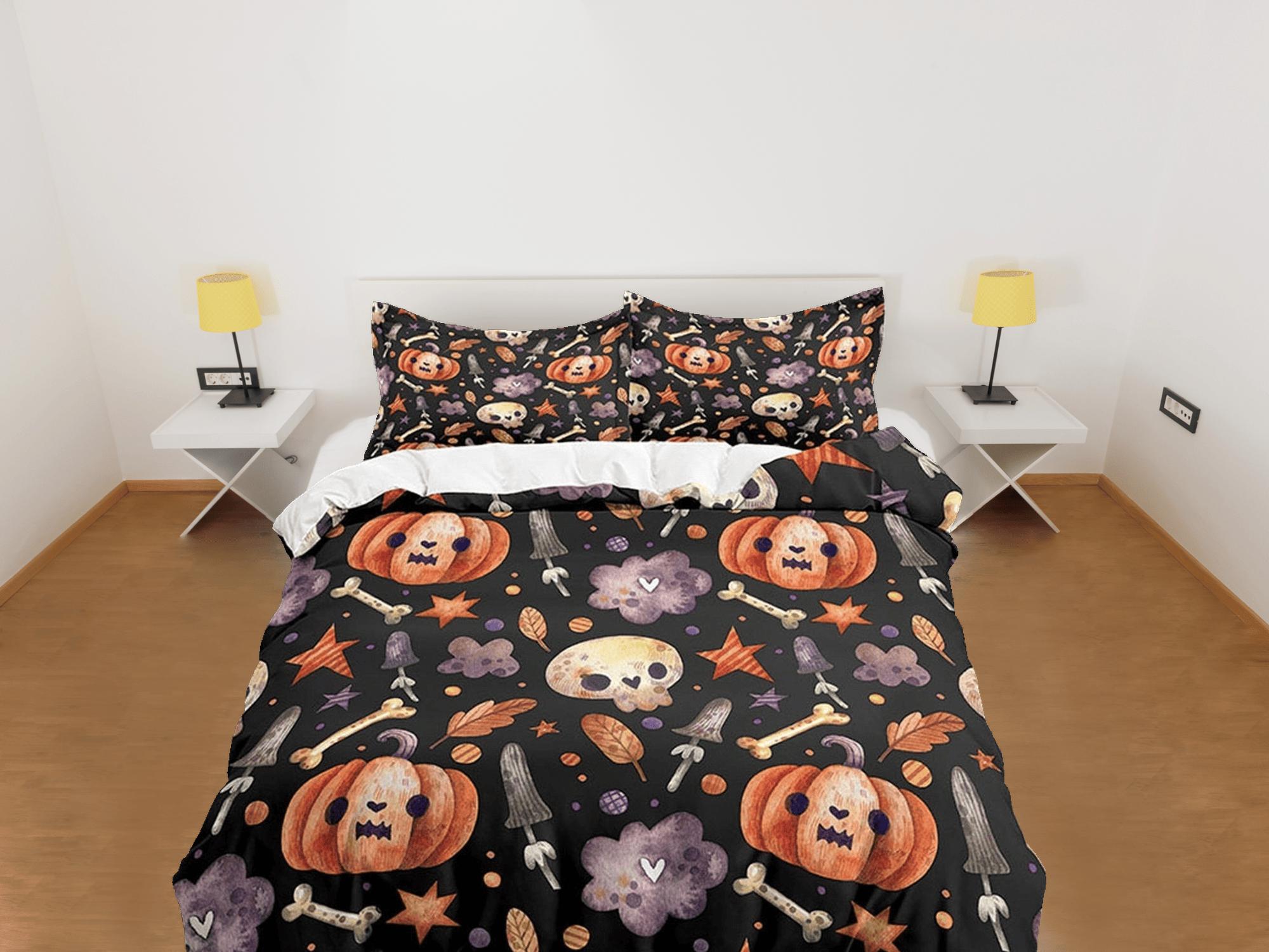 daintyduvet Cute pumpkin retro halloween bedding & pillowcase, gothic duvet cover, dorm bedding, goth decor toddler bedding, halloween gift