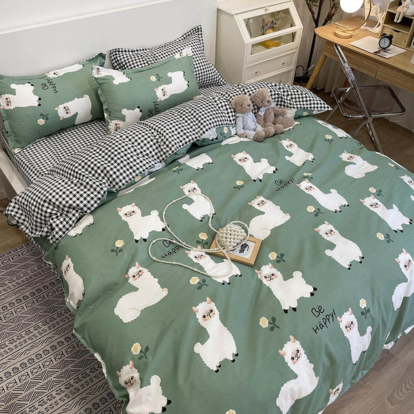 Cute Bedding Set, Checkered Bedding Flat Sheet, Kawaii Dorm Bedding, A