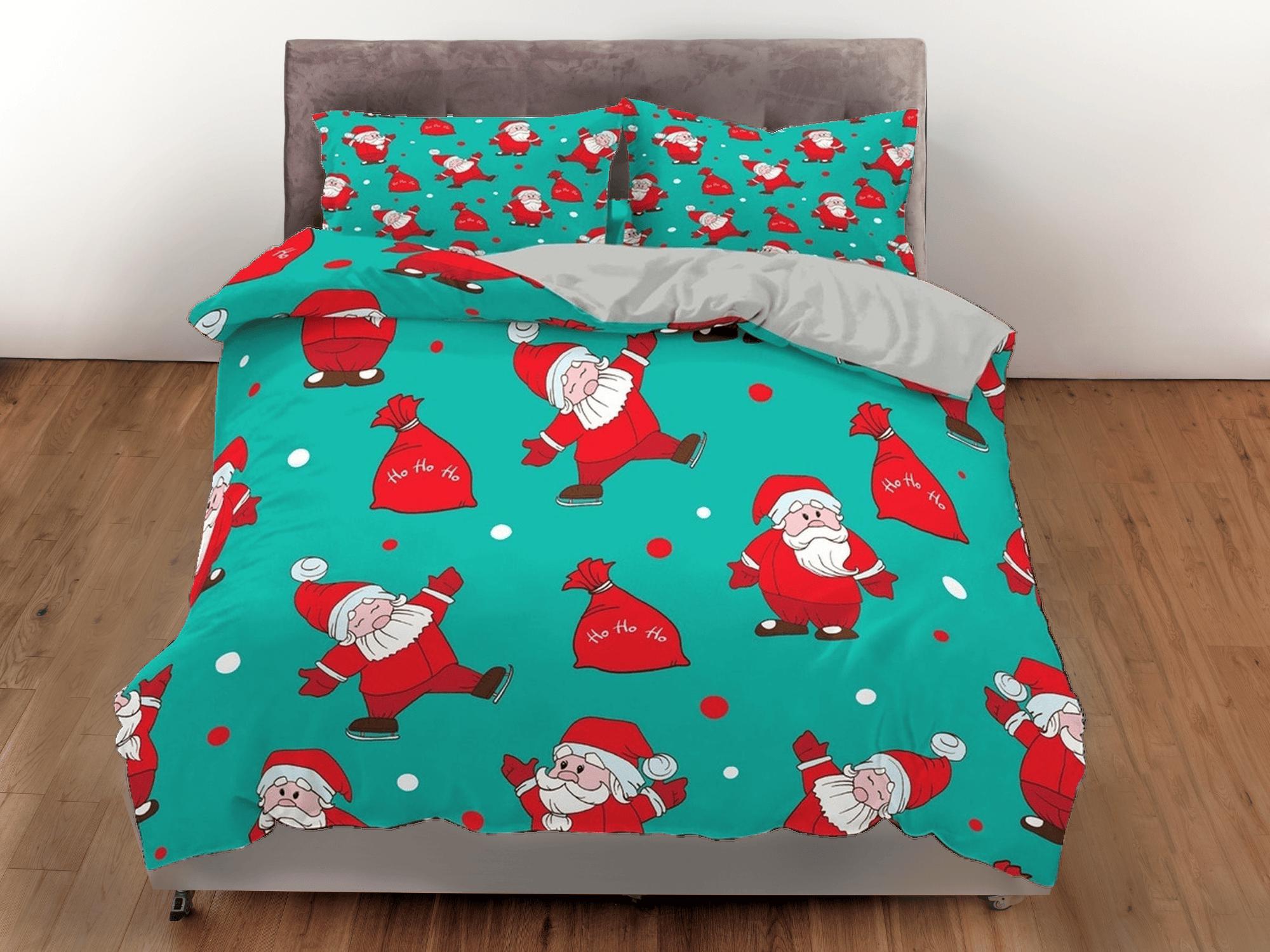 daintyduvet Cute Santa Claus pattern Christmas bedding pillowcase holiday gift sea green duvet cover king queen toddler bedding baby Christmas farmhouse