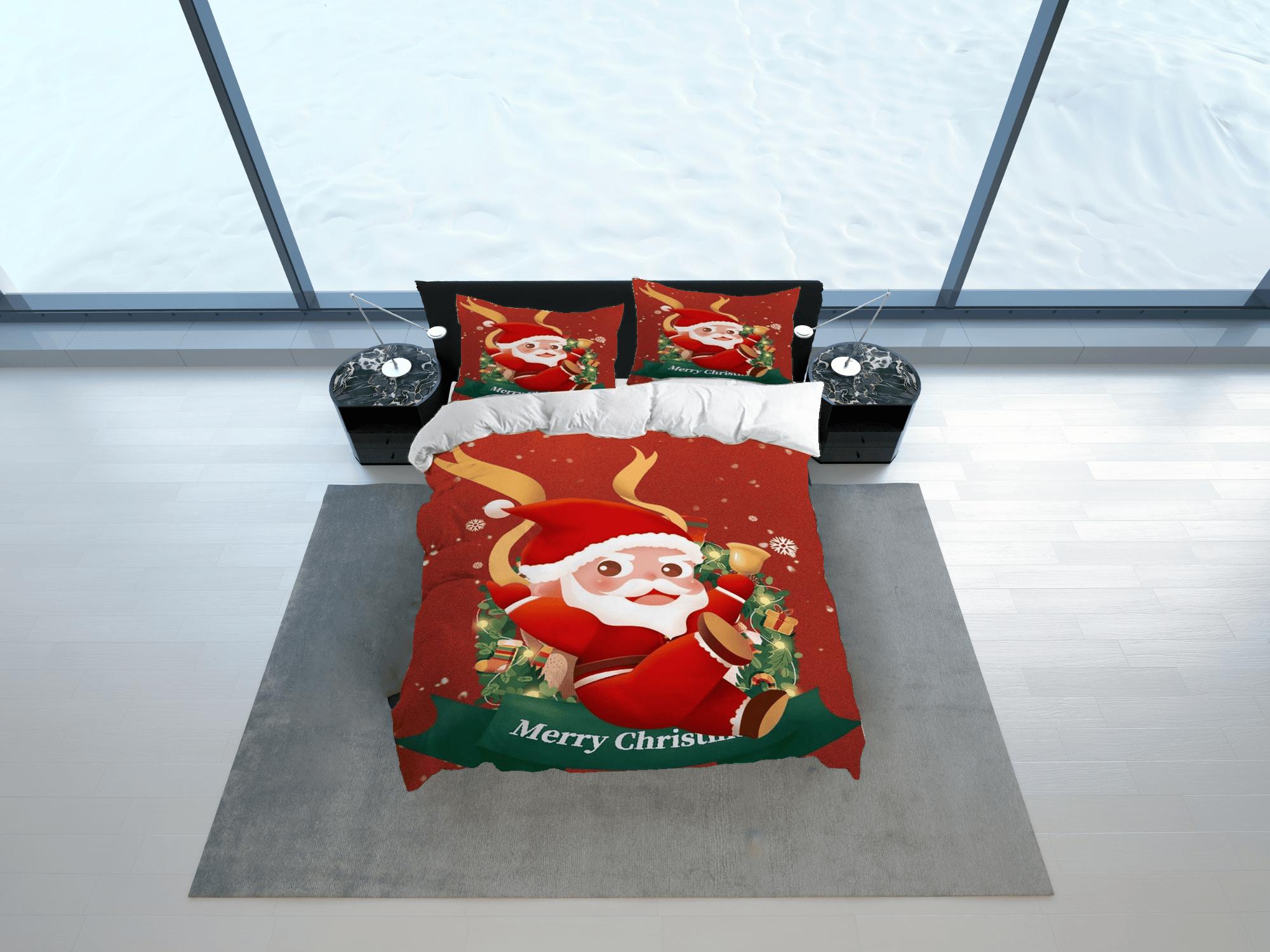 daintyduvet Cute Santa Claus Red Christmas bedding & pillowcase holiday gift duvet cover king queen twin toddler bedding baby Christmas farmhouse decor
